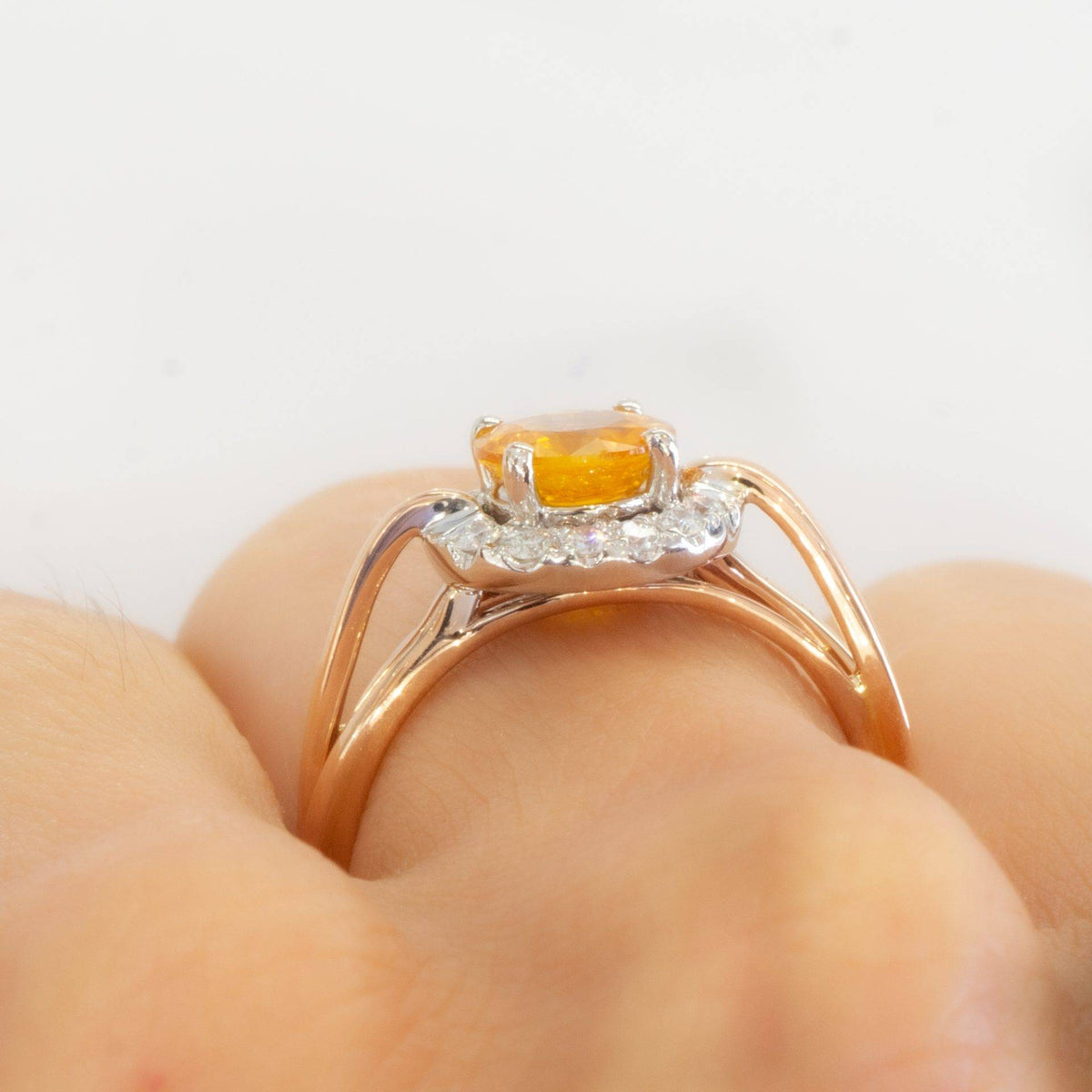 Golden Yellow Sapphire Dimond Halo Ring 18ct Gold