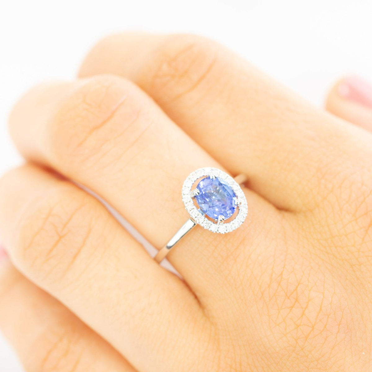 1.51ct Ceylon Sapphire Diamond Halo Ring - Cornflower Blue Sapphire