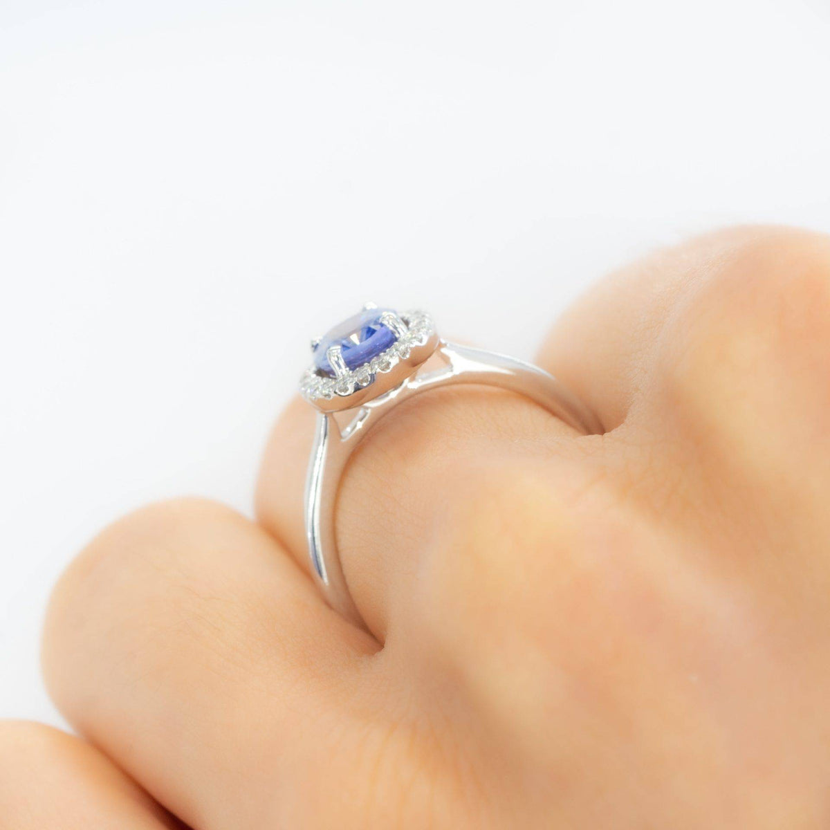 1.51ct Ceylon Sapphire Diamond Halo Ring - Cornflower Blue Sapphire