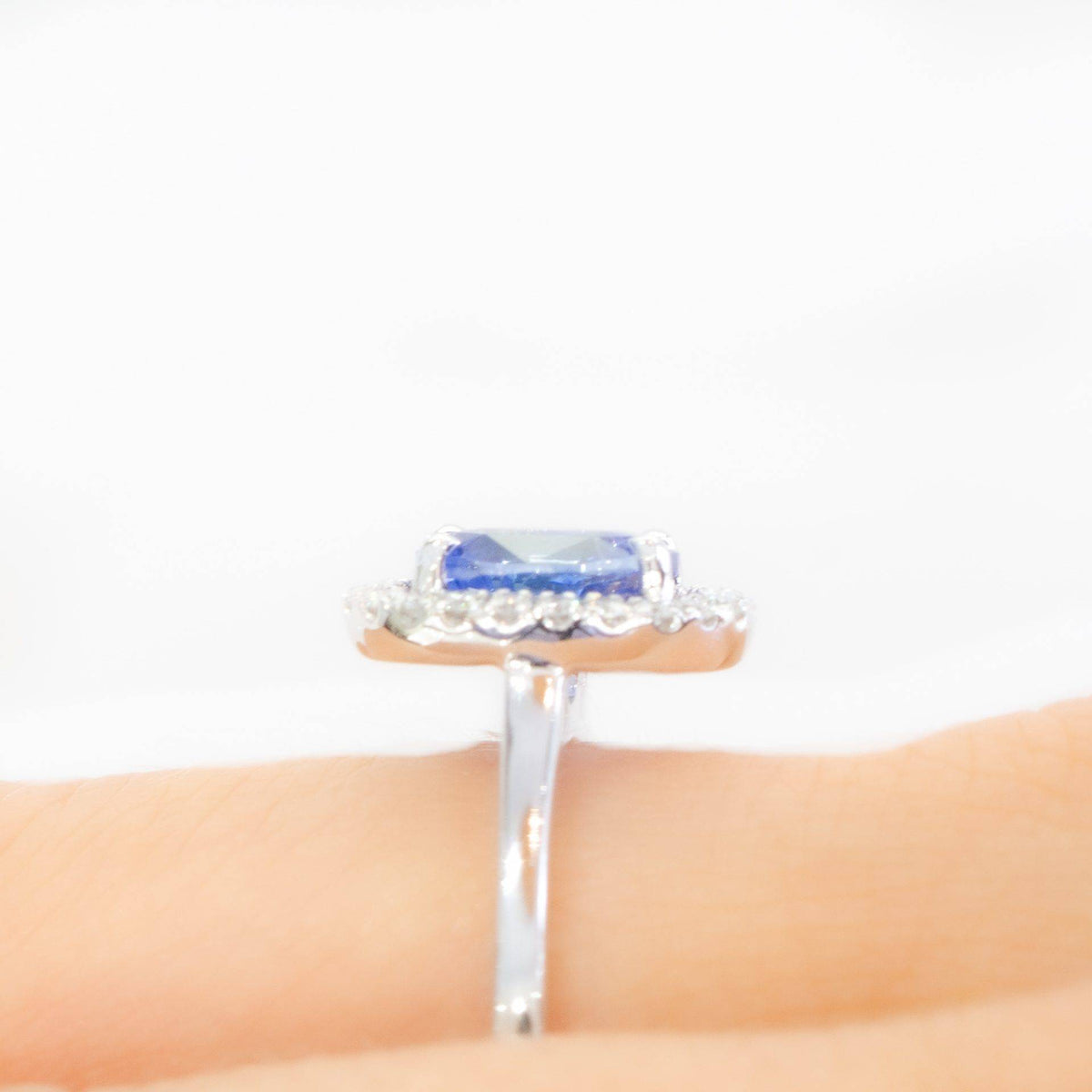 1.51ct Ceylon Sapphire Diamond Halo Ring - Cornflower Blue Sapphire