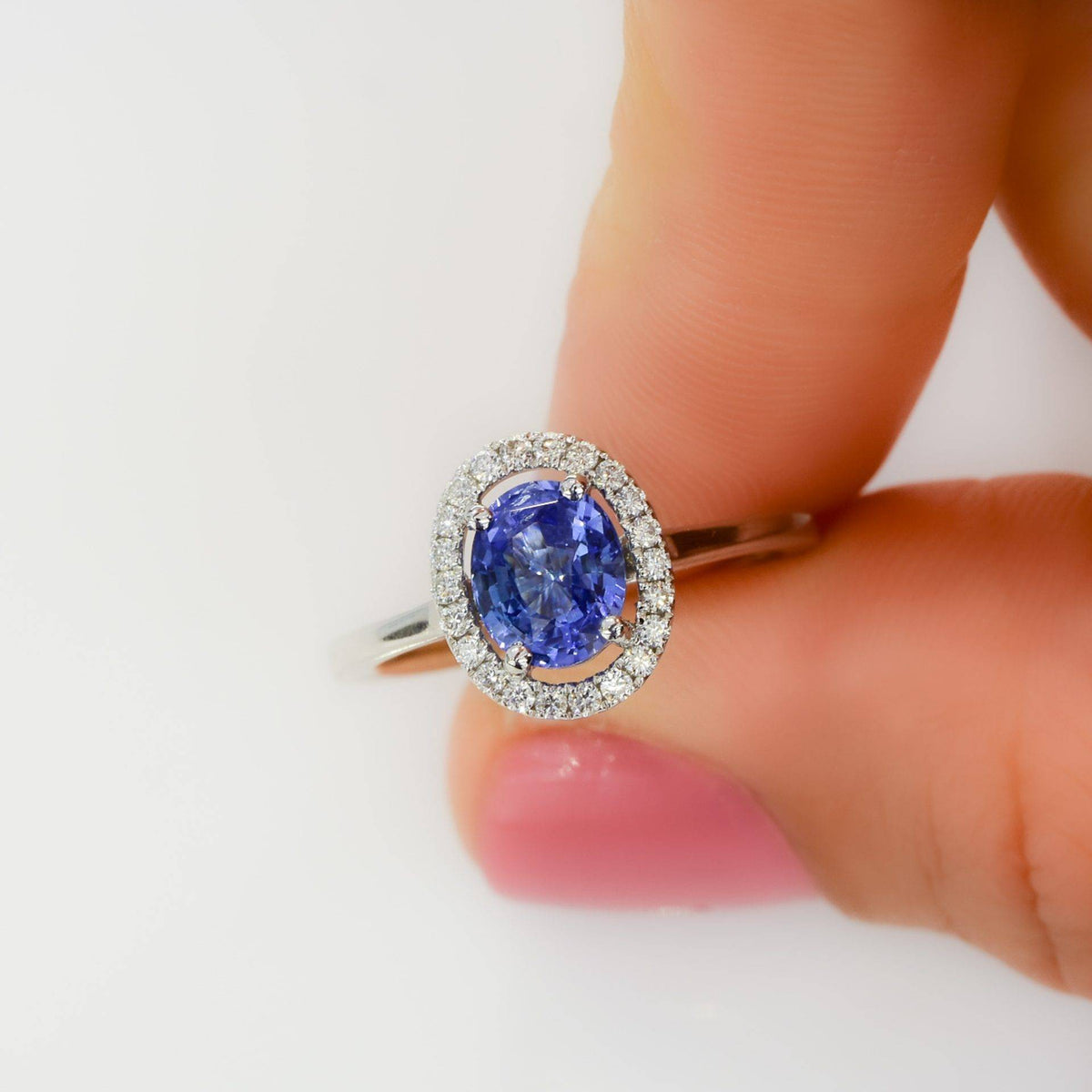 1.51ct Ceylon Sapphire Diamond Halo Ring - Cornflower Blue Sapphire