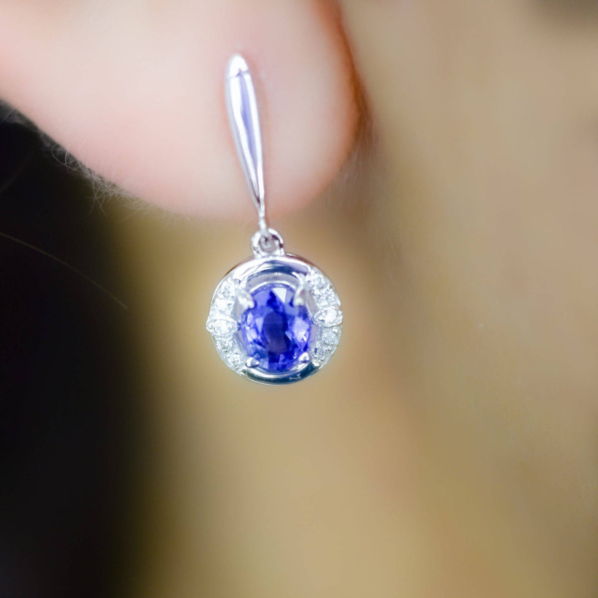 Natural Blue Sapphire and Diamond Drop Earrings in 18K Gold