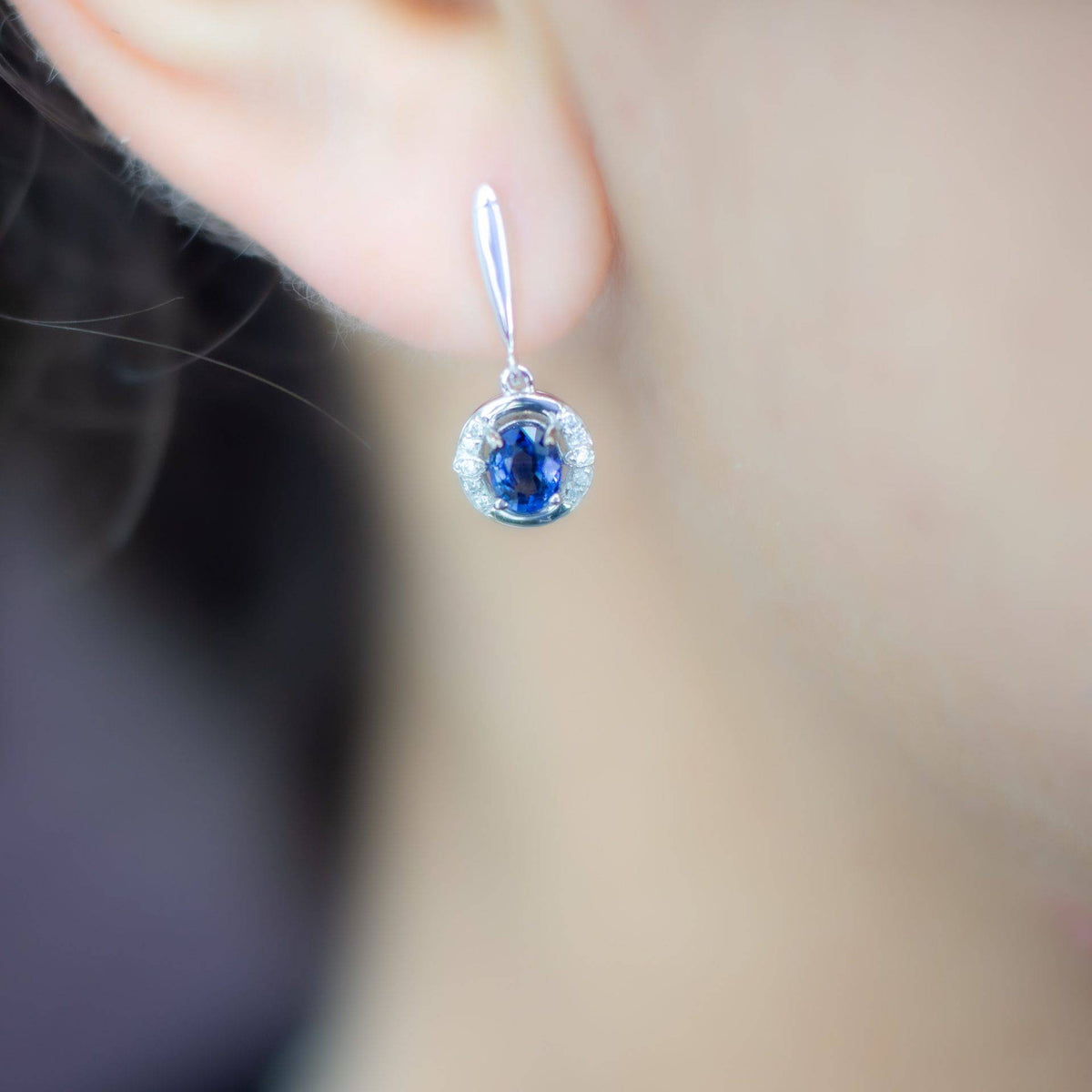 Natural Blue Sapphire and Diamond Drop Earrings in 18K Gold