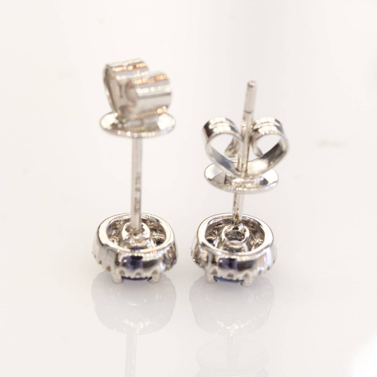 Sapphire & Diamond Halo Stud Earrings in 18K White Gold