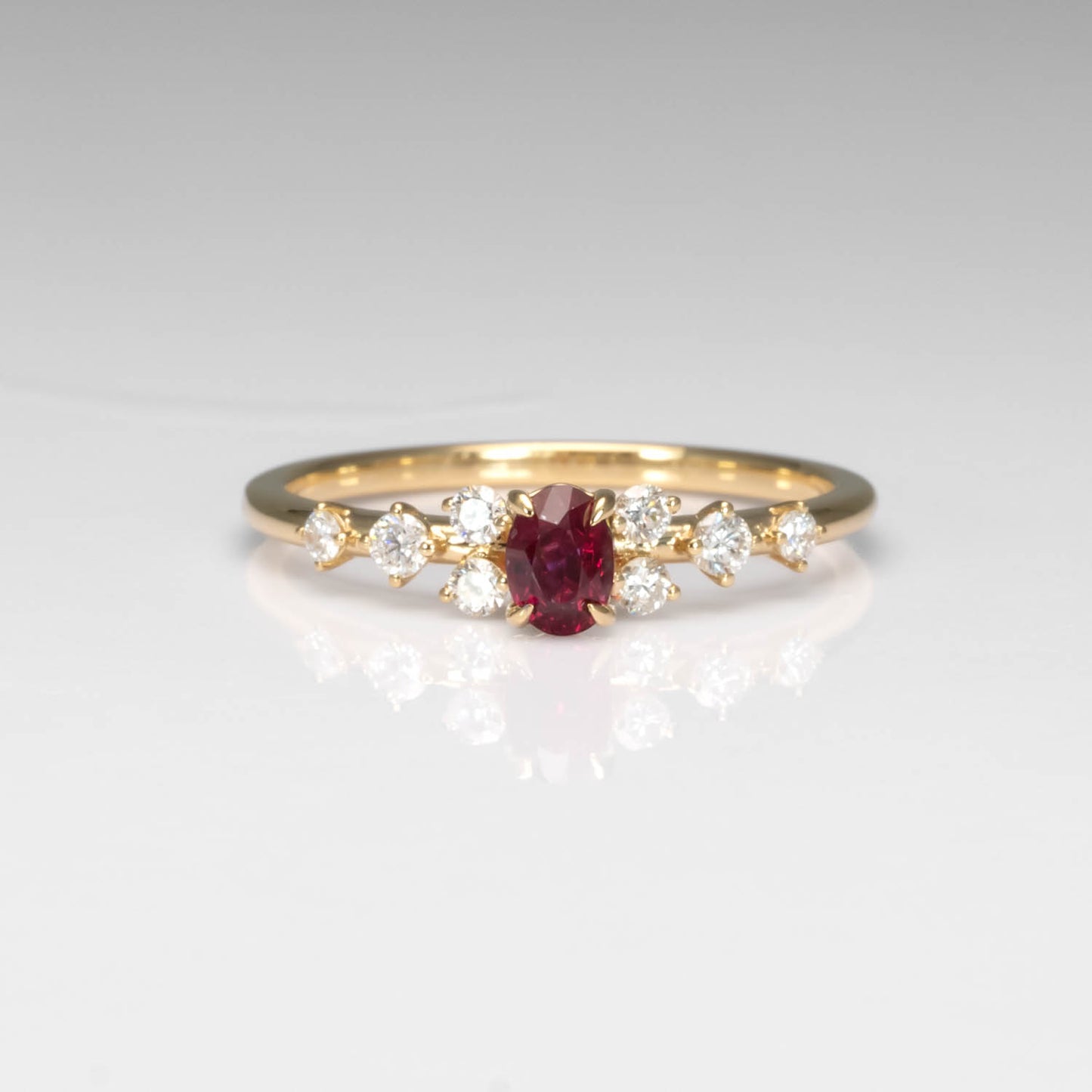 front view of a Natural Ruby & Diamond Ring in 18K Yellow Gold