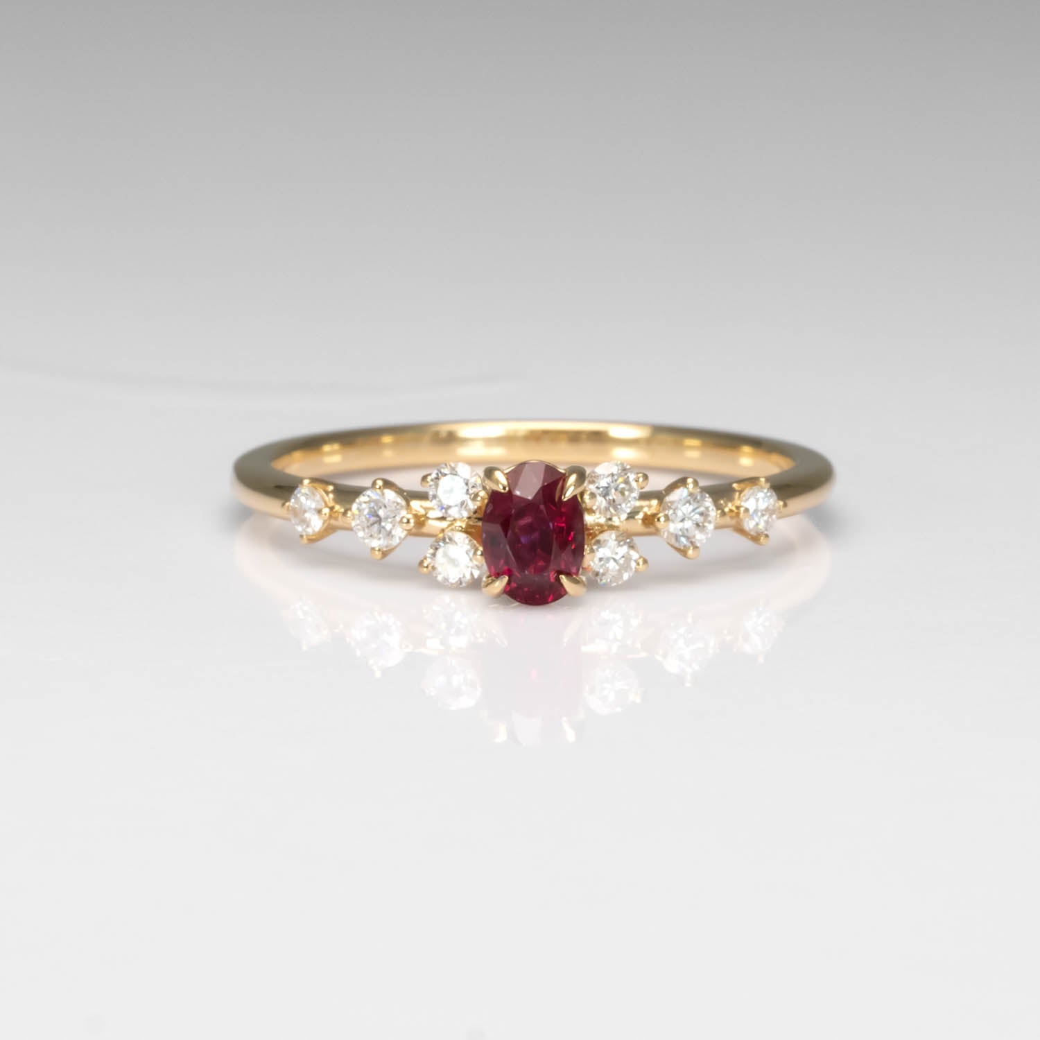 front view of a Natural Ruby & Diamond Ring in 18K Yellow Gold