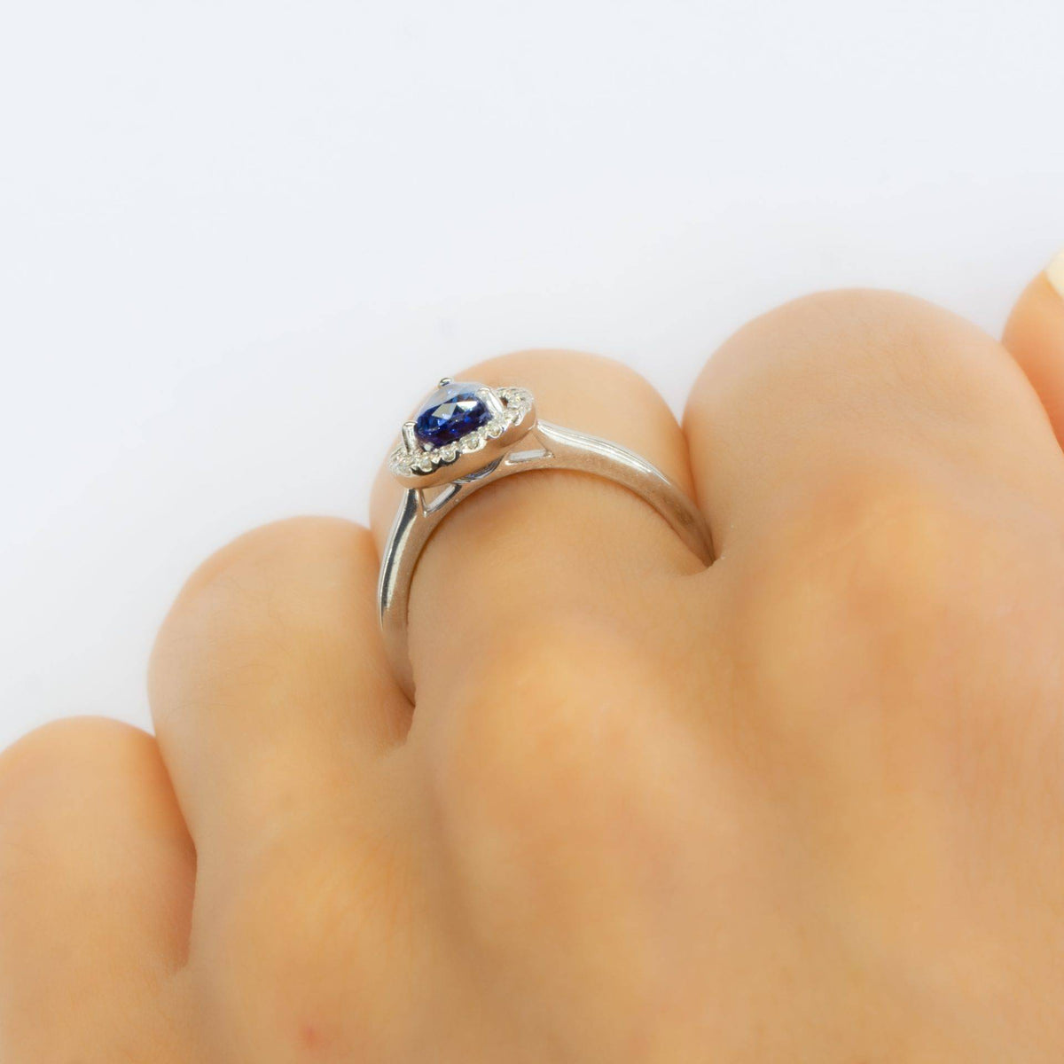 Pear Cut Natural Unheated Sapphire & Diamond Halo Ring 18K Gold