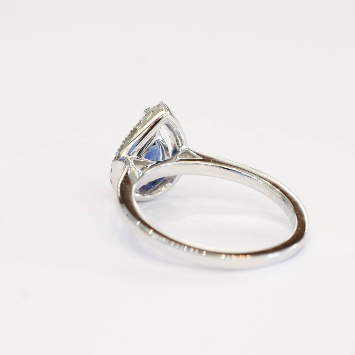 Pear Cut Natural Unheated Sapphire & Diamond Halo Ring 18K Gold