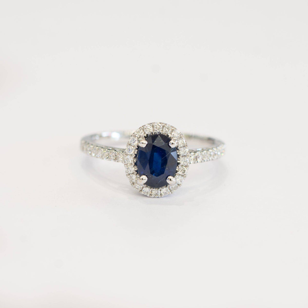 Natural Blue Sapphire and Diamond Halo Ring 18K Gold