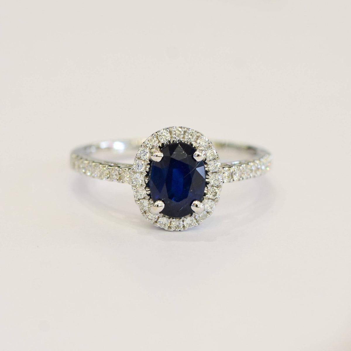 Natural Blue Sapphire and Diamond Halo Ring 18K Gold