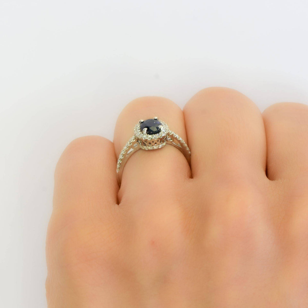 Natural Blue Sapphire and Diamond Halo Ring 18K Gold