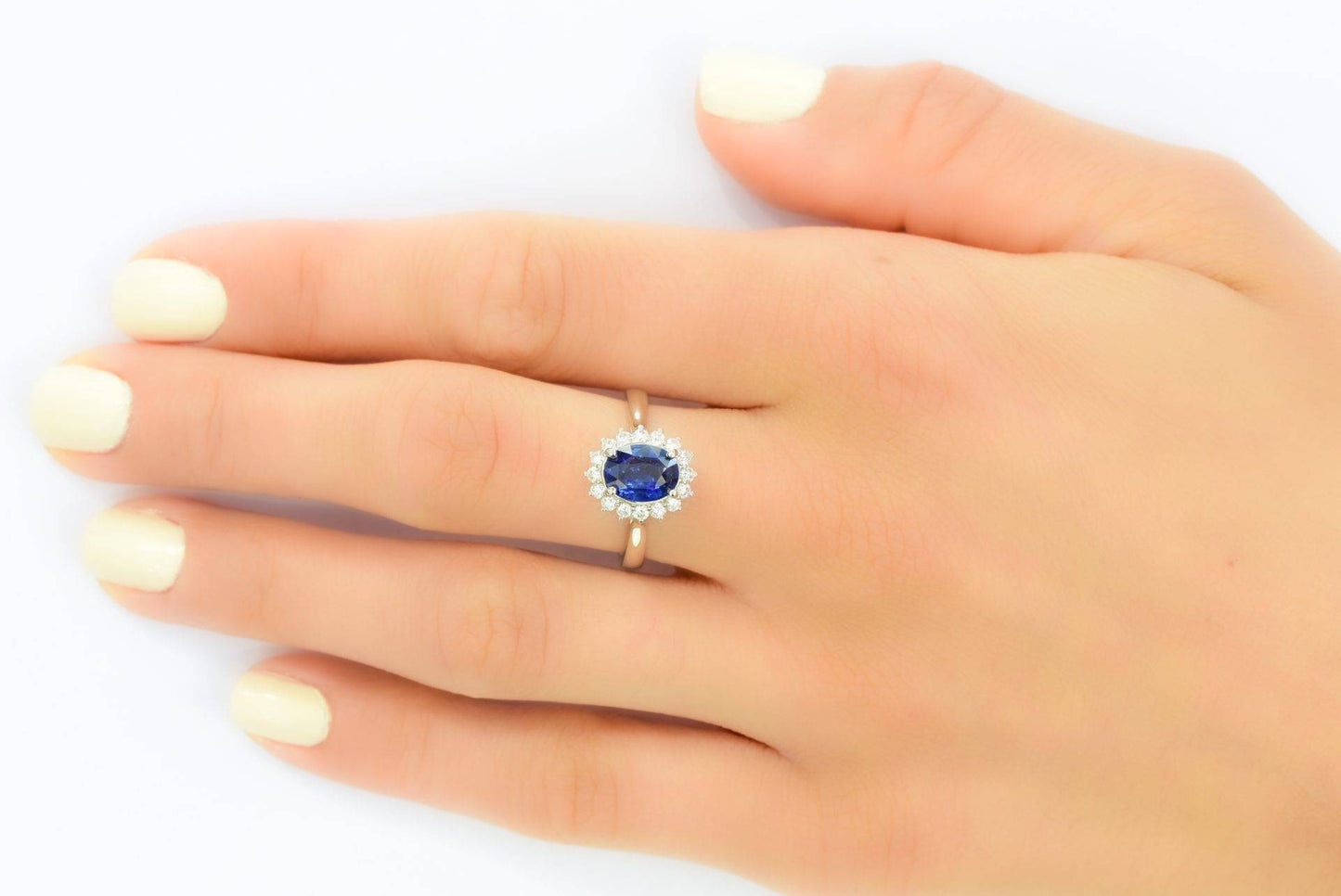 Royal Vivid Blue Sapphire & Diamond Ring 18k Gold Diana Inspired Design