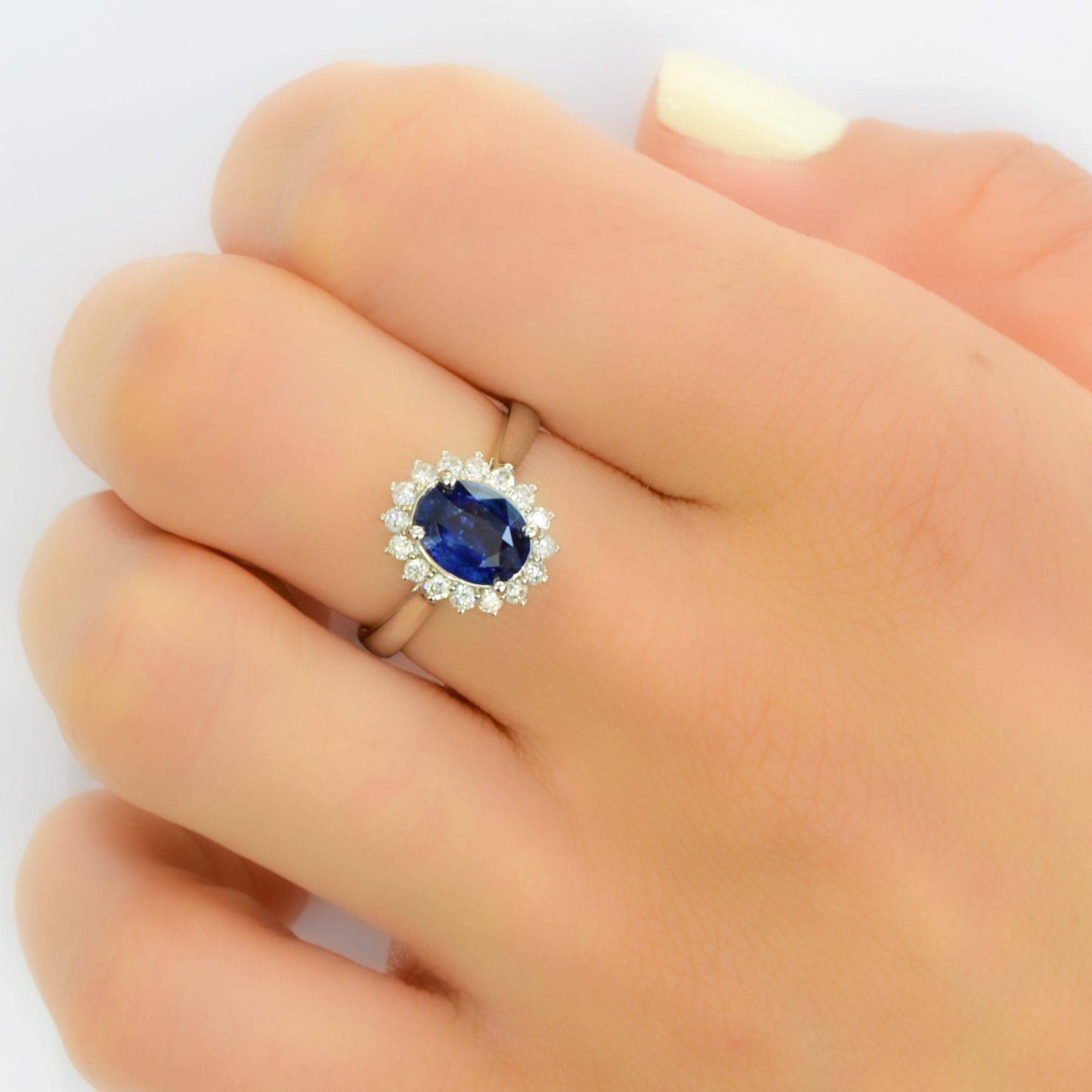 Royal Vivid Blue Sapphire & Diamond Ring 18k Gold Diana Inspired Design