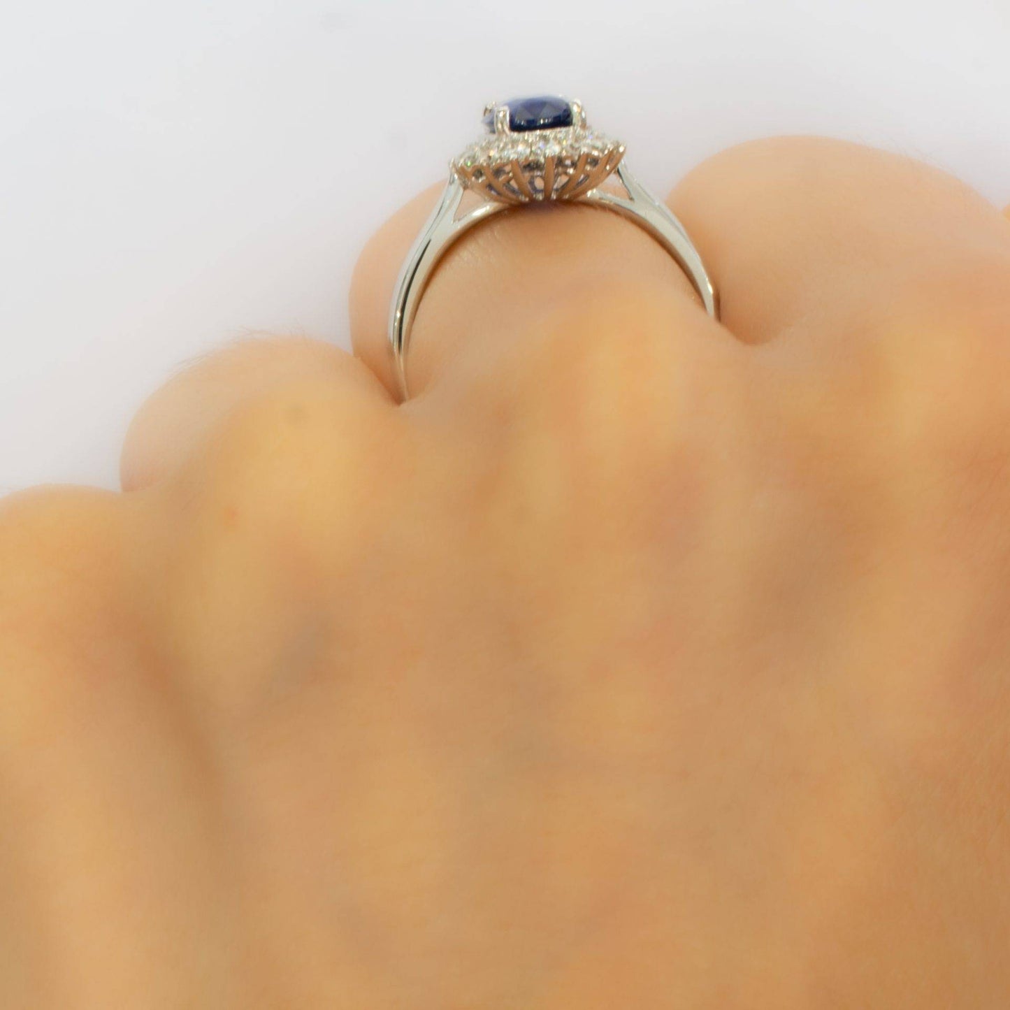 Royal Vivid Blue Sapphire & Diamond Ring 18k Gold Diana Inspired Design