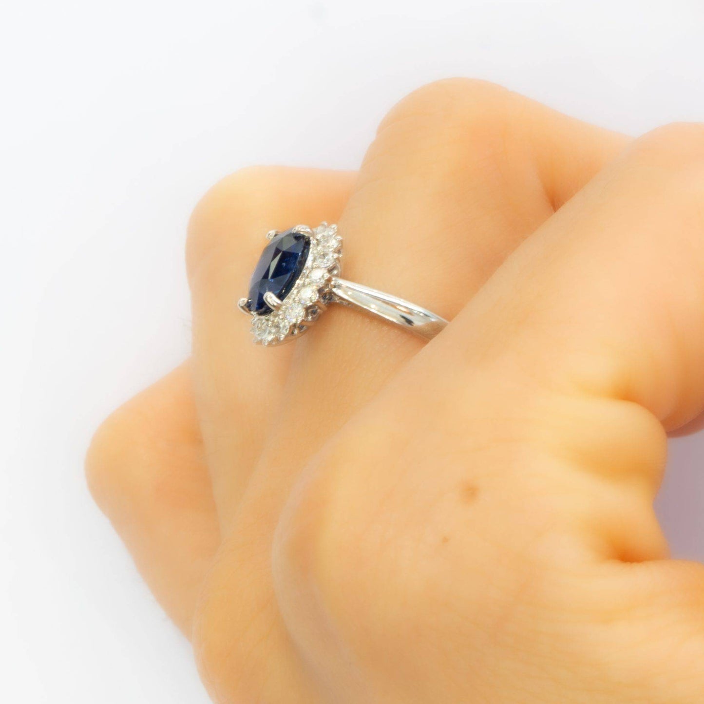Royal Vivid Blue Sapphire & Diamond Ring 18k Gold Diana Inspired Design