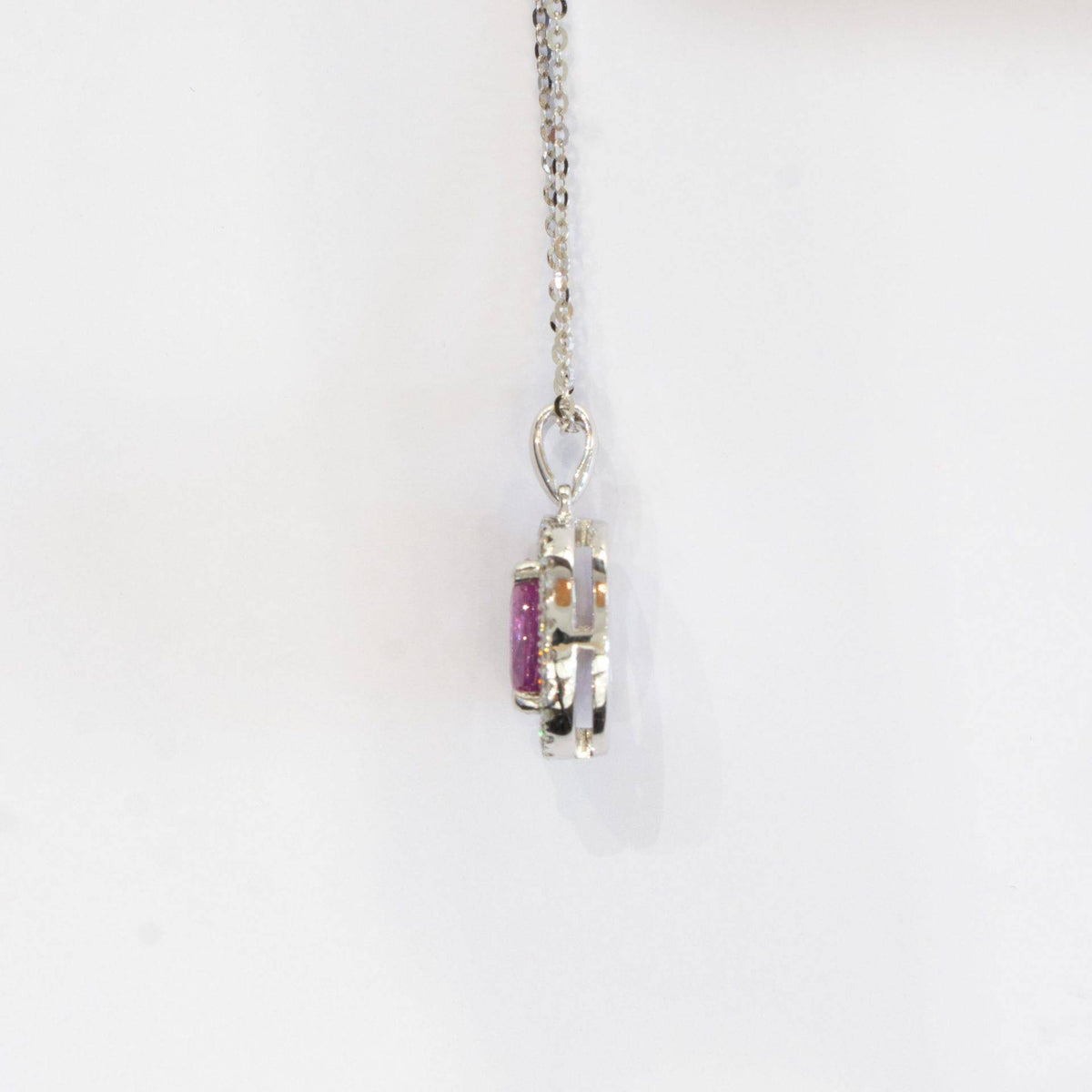 Natural Pink Sapphire and Diamonds Halo Pendant 18k Gold