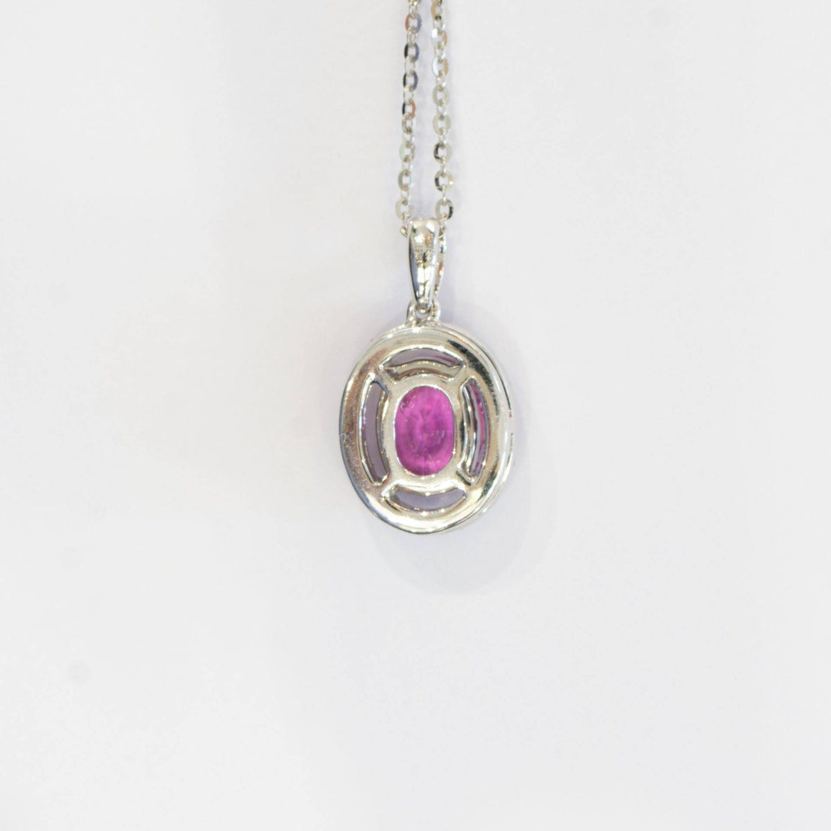 Natural Pink Sapphire and Diamonds Halo Pendant 18k Gold