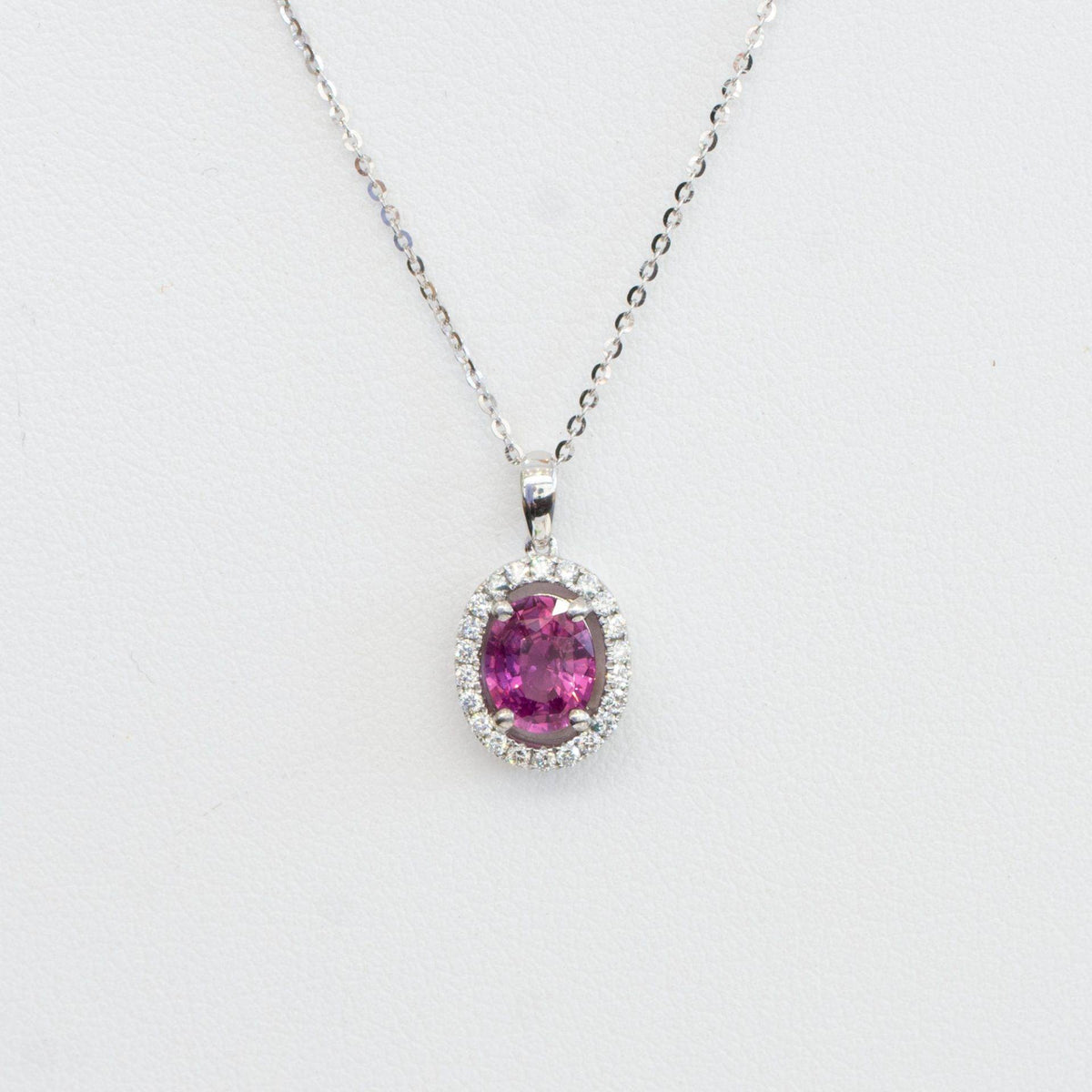 Natural Pink Sapphire and Diamonds Halo Pendant 18k Gold
