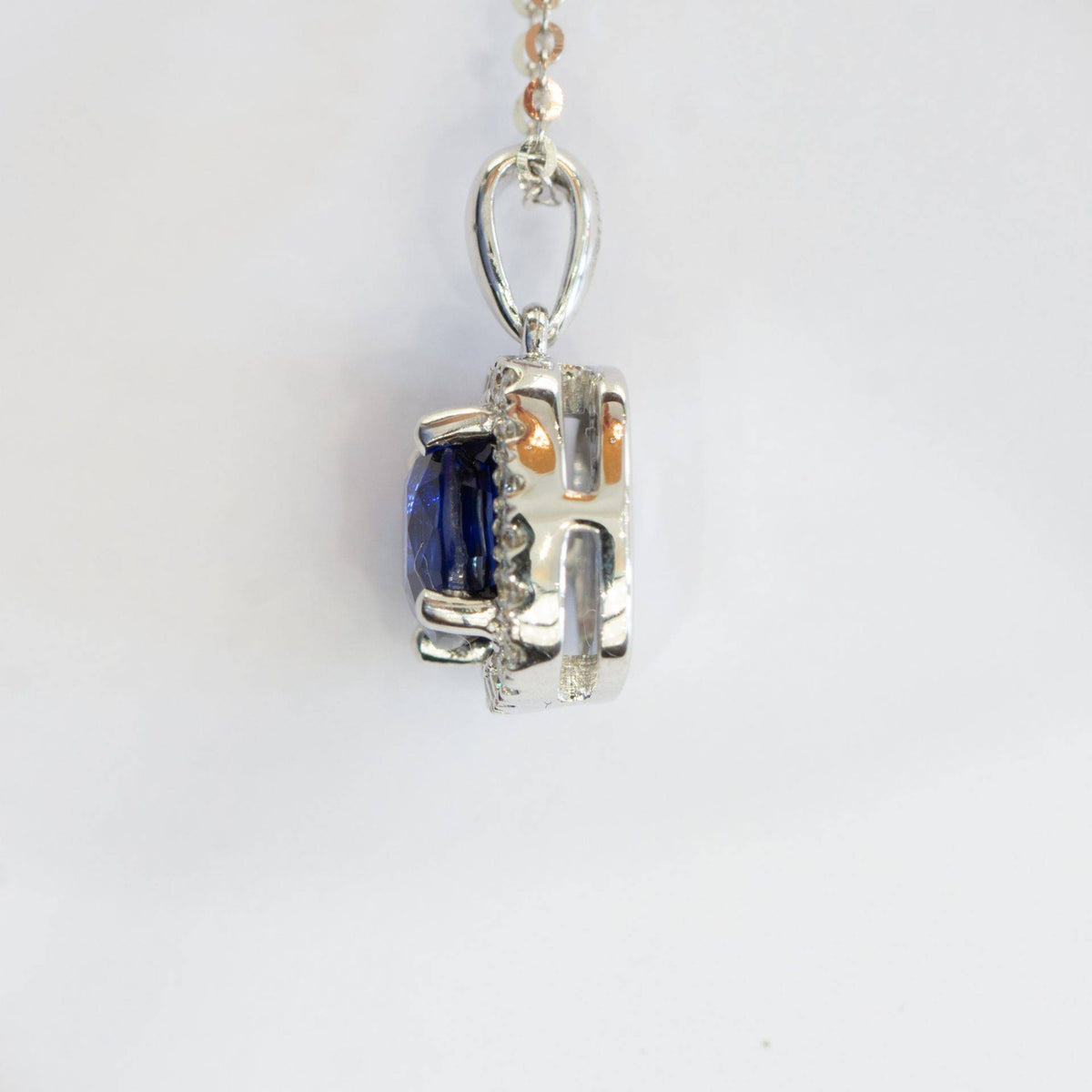 Vivid Blue Natural Sapphire Diamond Pendant 18k Gold