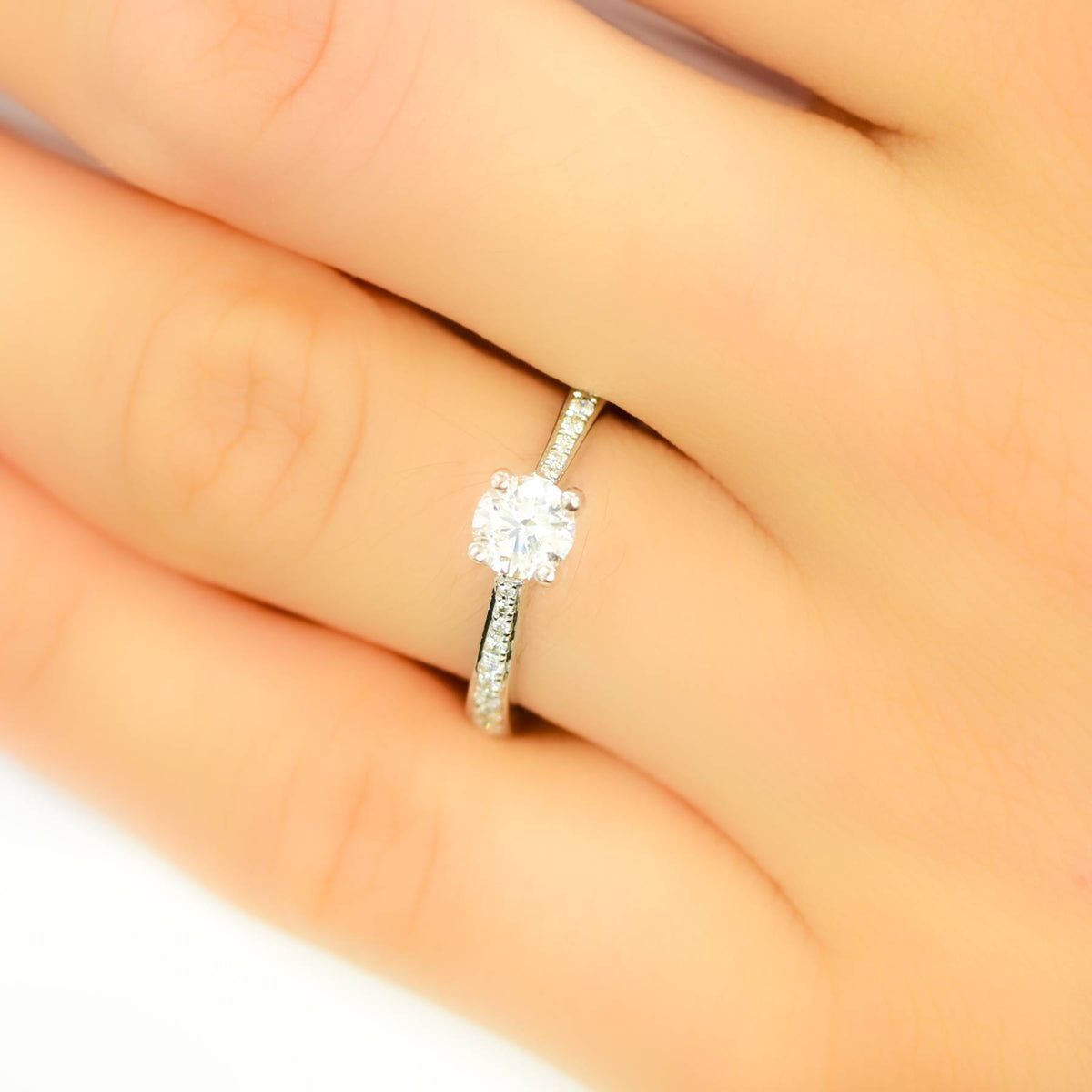 0.65ct Diamond Solitaire Engagement Ring with Accents in 18K White Gold
