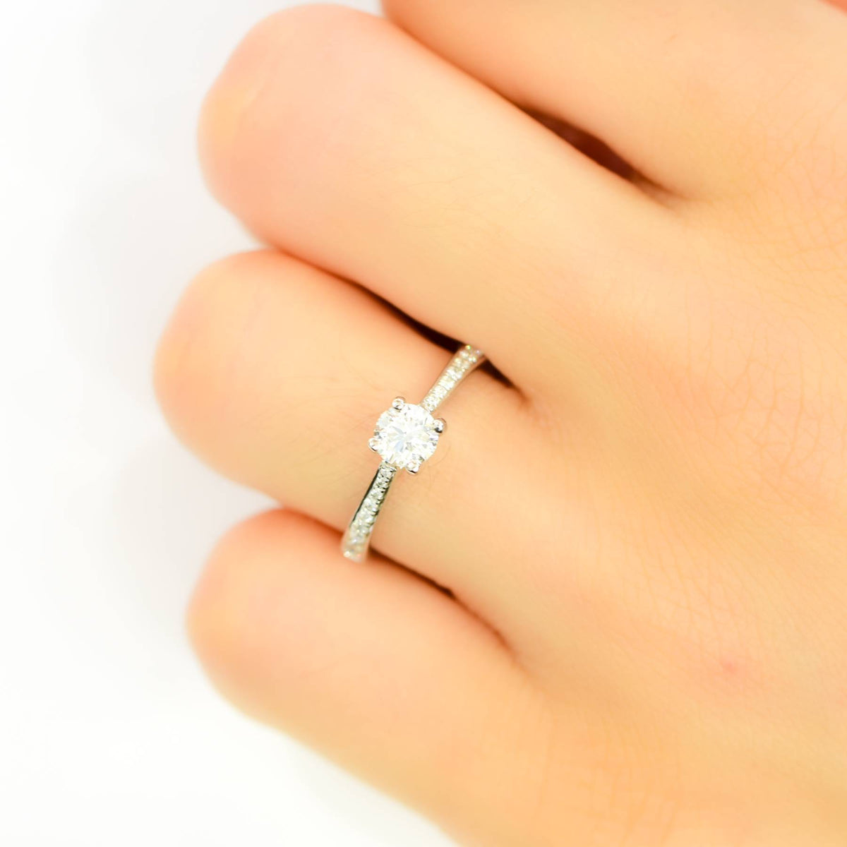 0.65ct Diamond Solitaire Engagement Ring with Accents in 18K White Gold