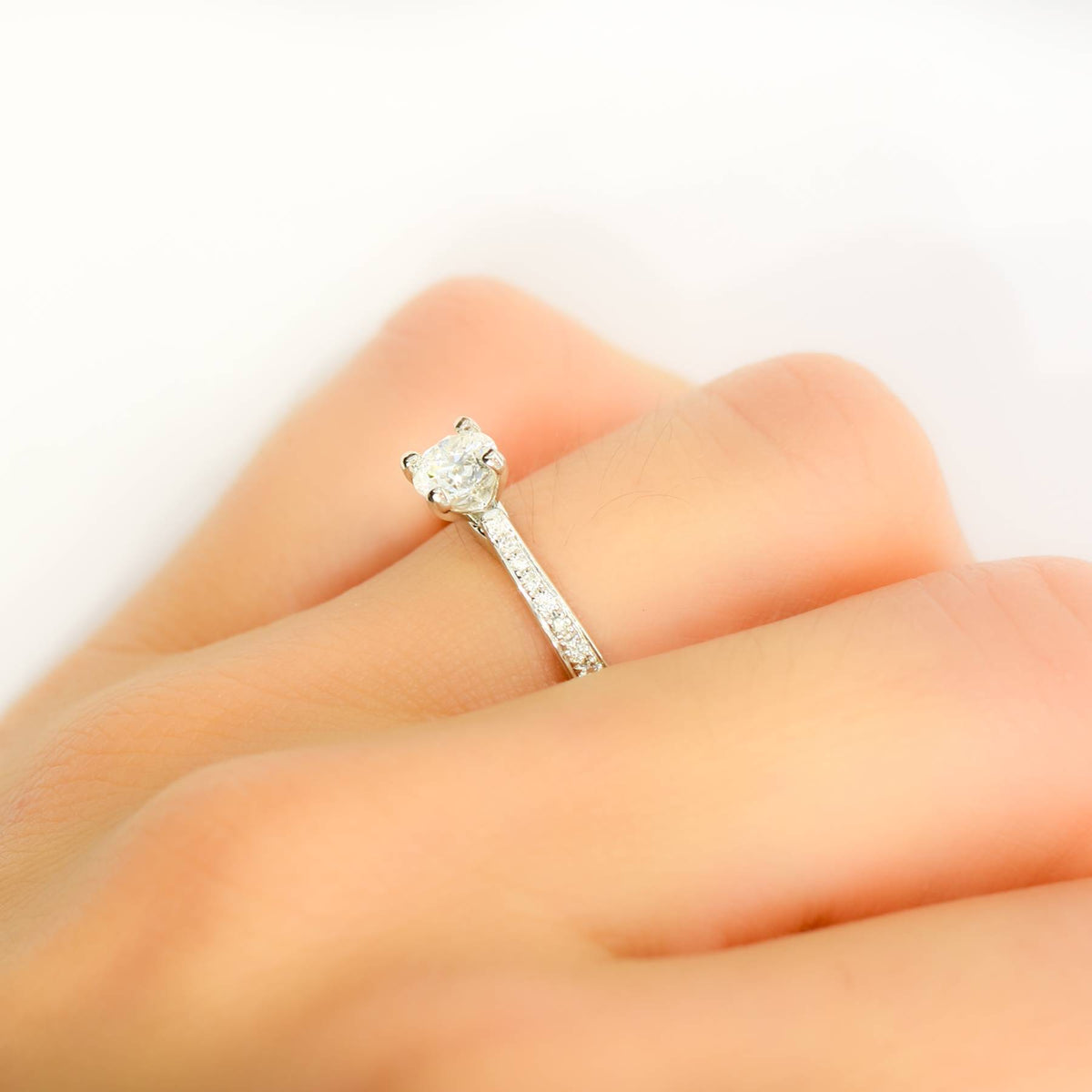 0.65ct Diamond Solitaire Engagement Ring with Accents in 18K White Gold