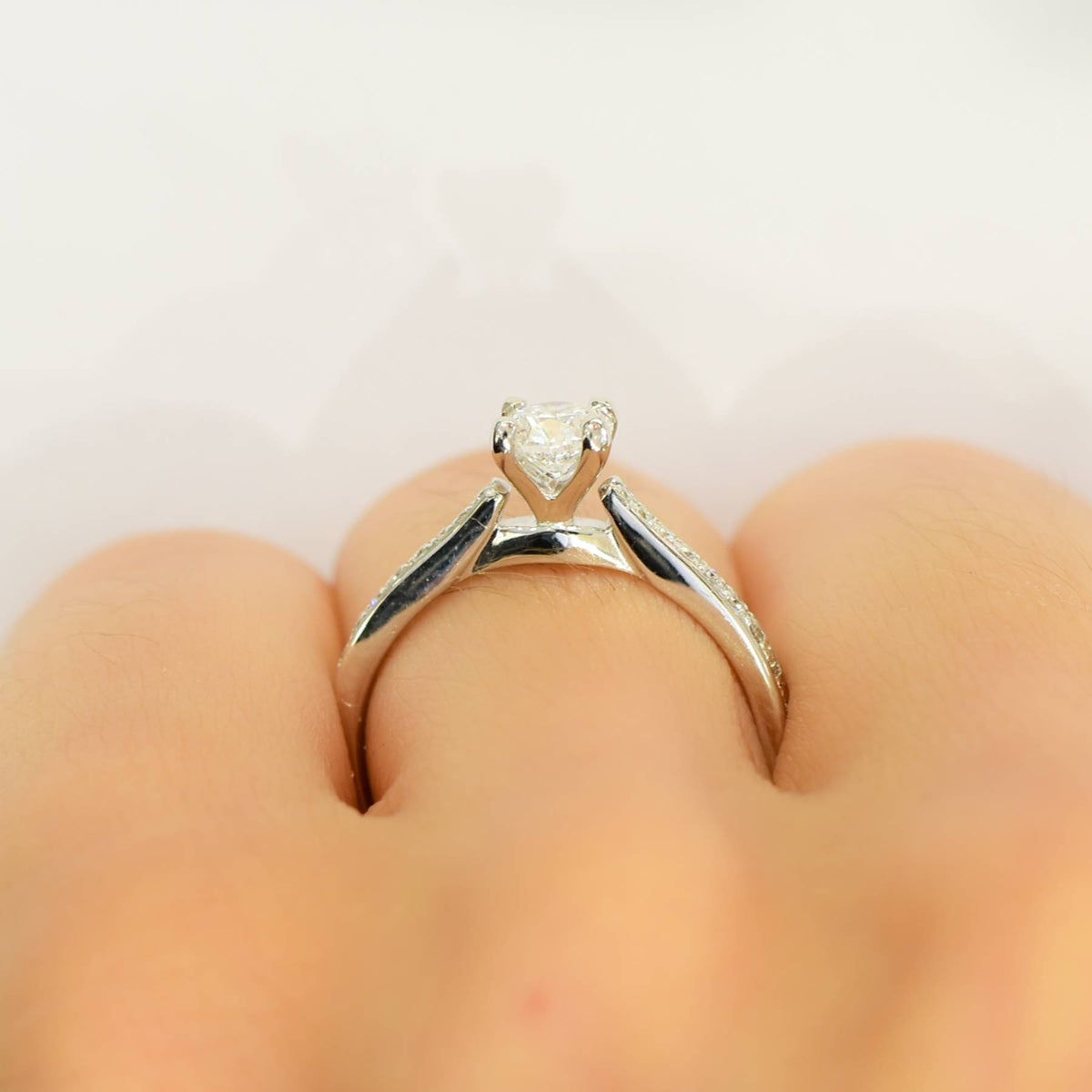 0.65ct Diamond Solitaire Engagement Ring with Accents in 18K White Gold
