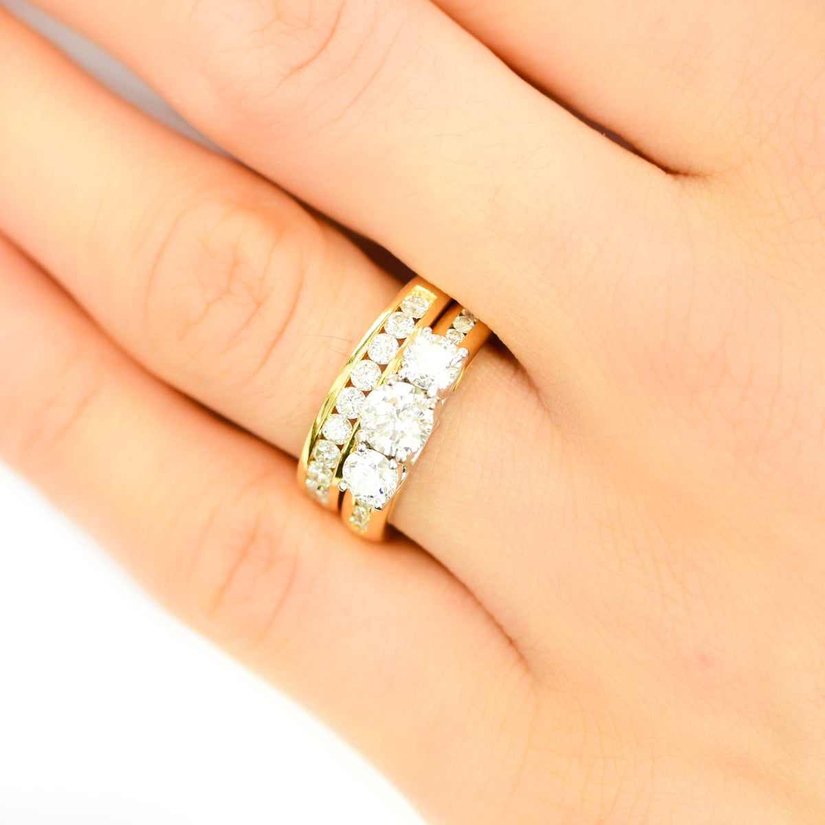 2.0ct Diamond 3 Stone Ring and Half Eternity band Set in 18K