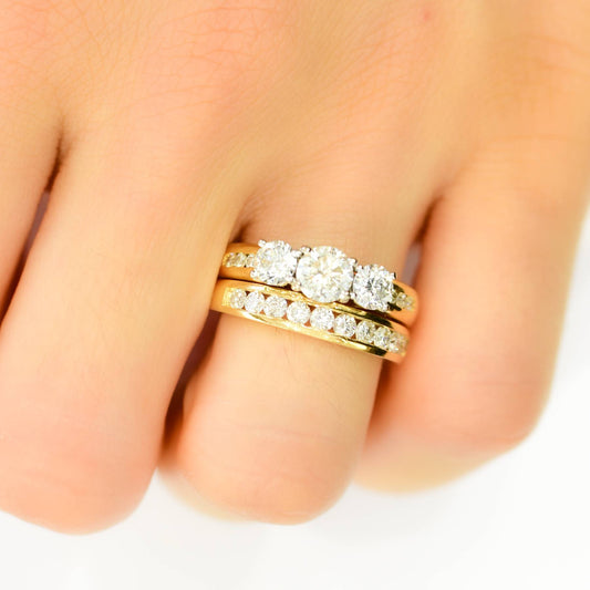 2.0ct Diamond 3 Stone Ring and Half Eternity band Set in 18K