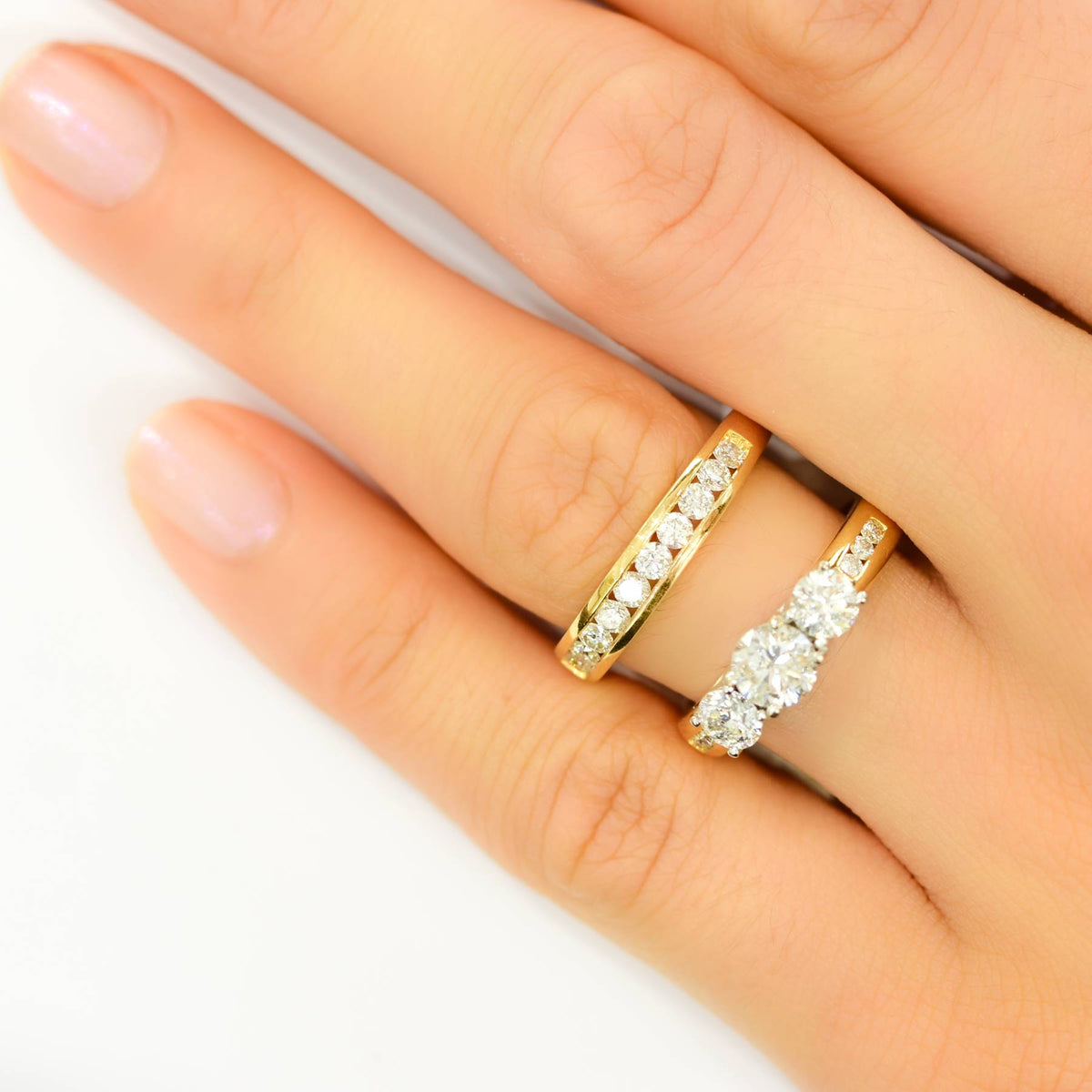 2.0ct Diamond 3 Stone Ring and Half Eternity band Set in 18K