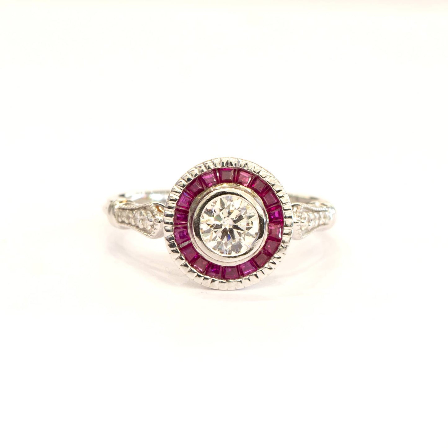 0.50ct Diamond Ring with Ruby Halo in 18K Gold