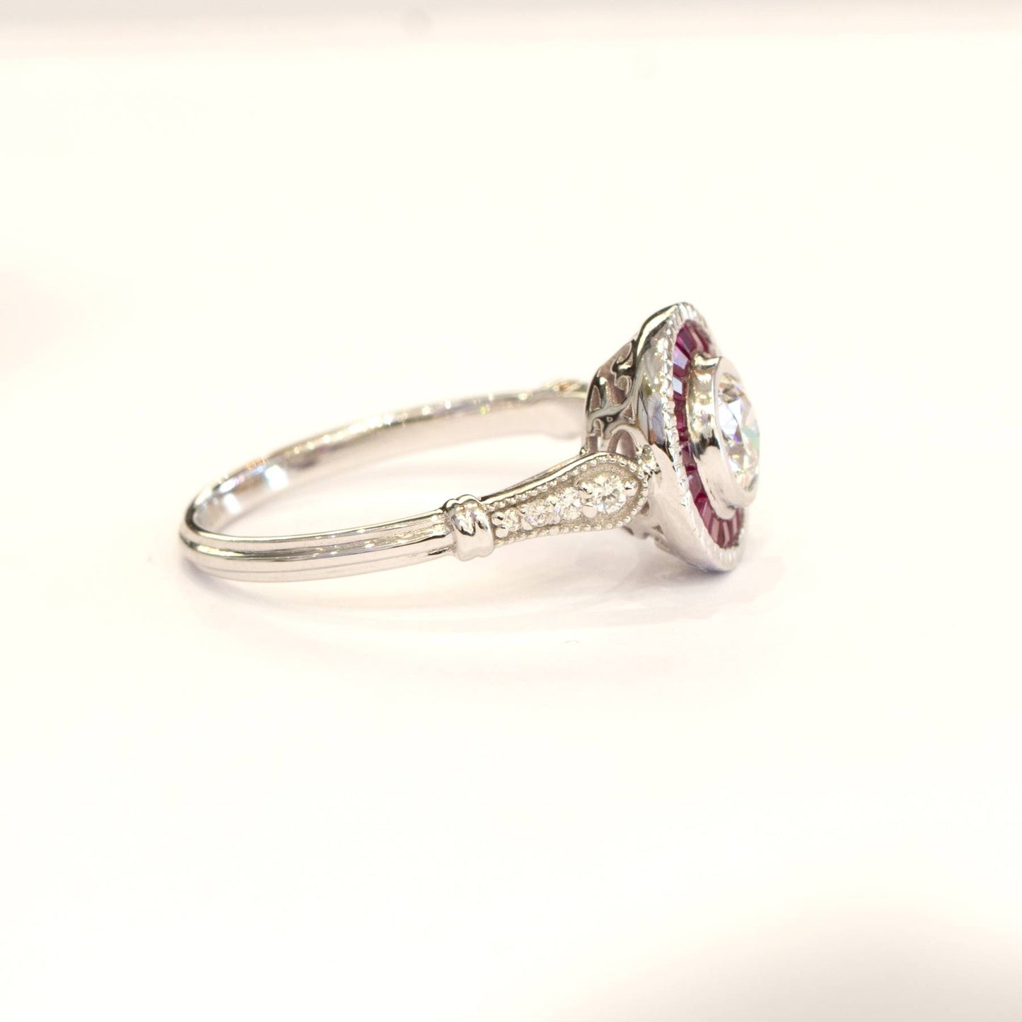 0.50ct Diamond Ring with Ruby Halo in 18K Gold