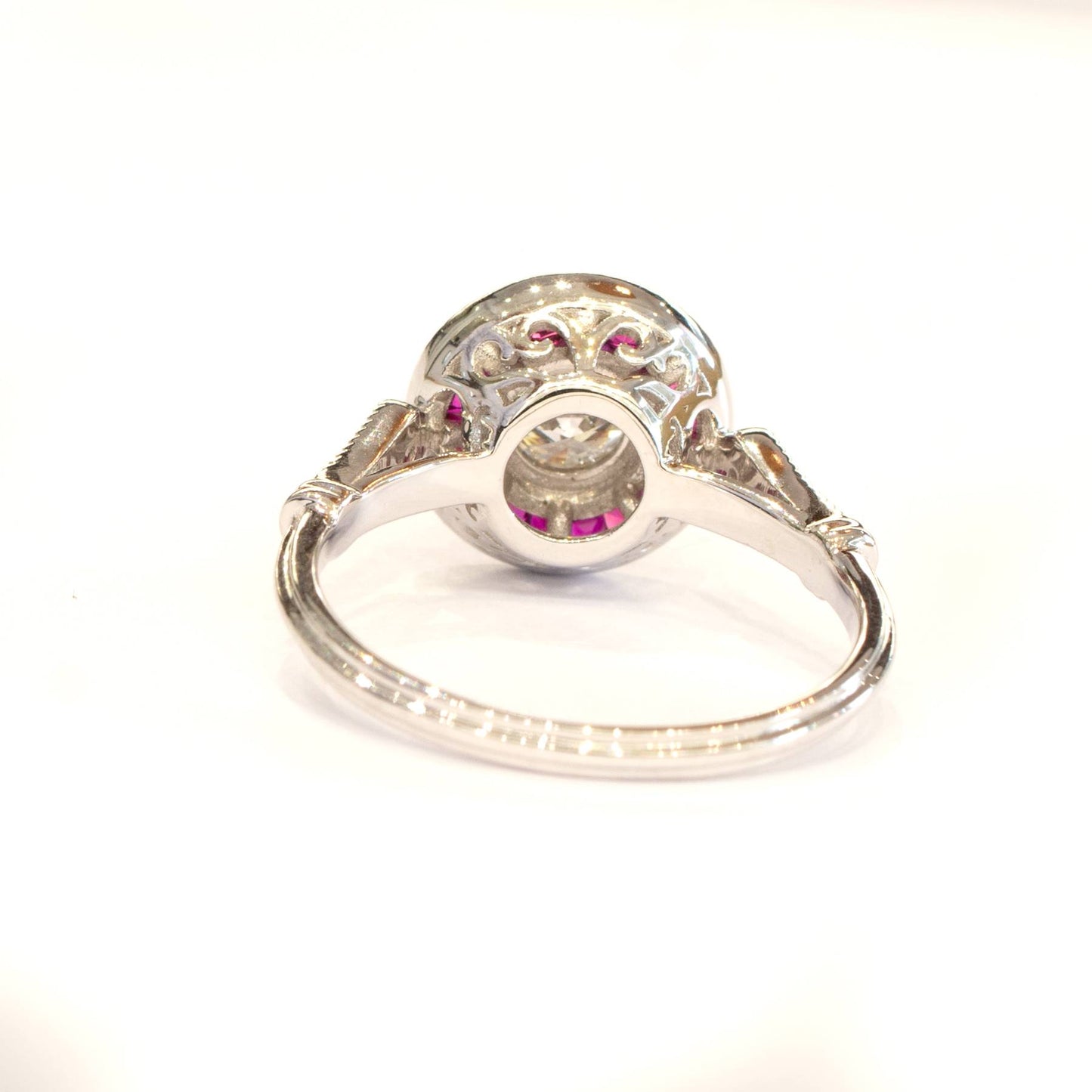0.50ct Diamond Ring with Ruby Halo in 18K Gold