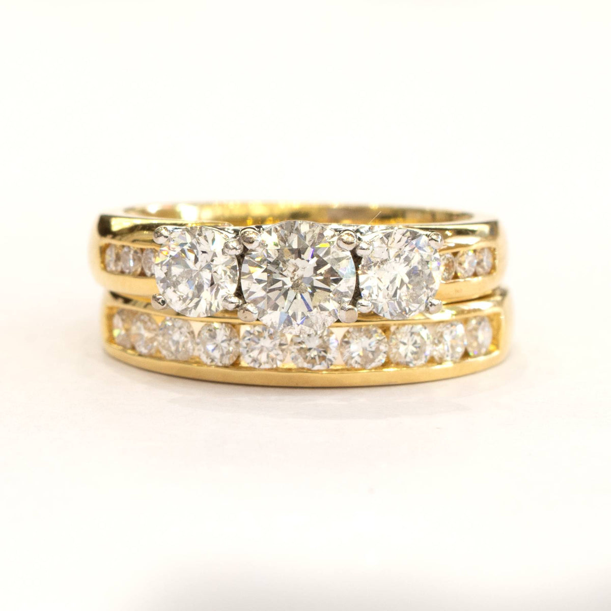2.0ct Diamond 3 Stone Ring and Half Eternity band Set in 18K