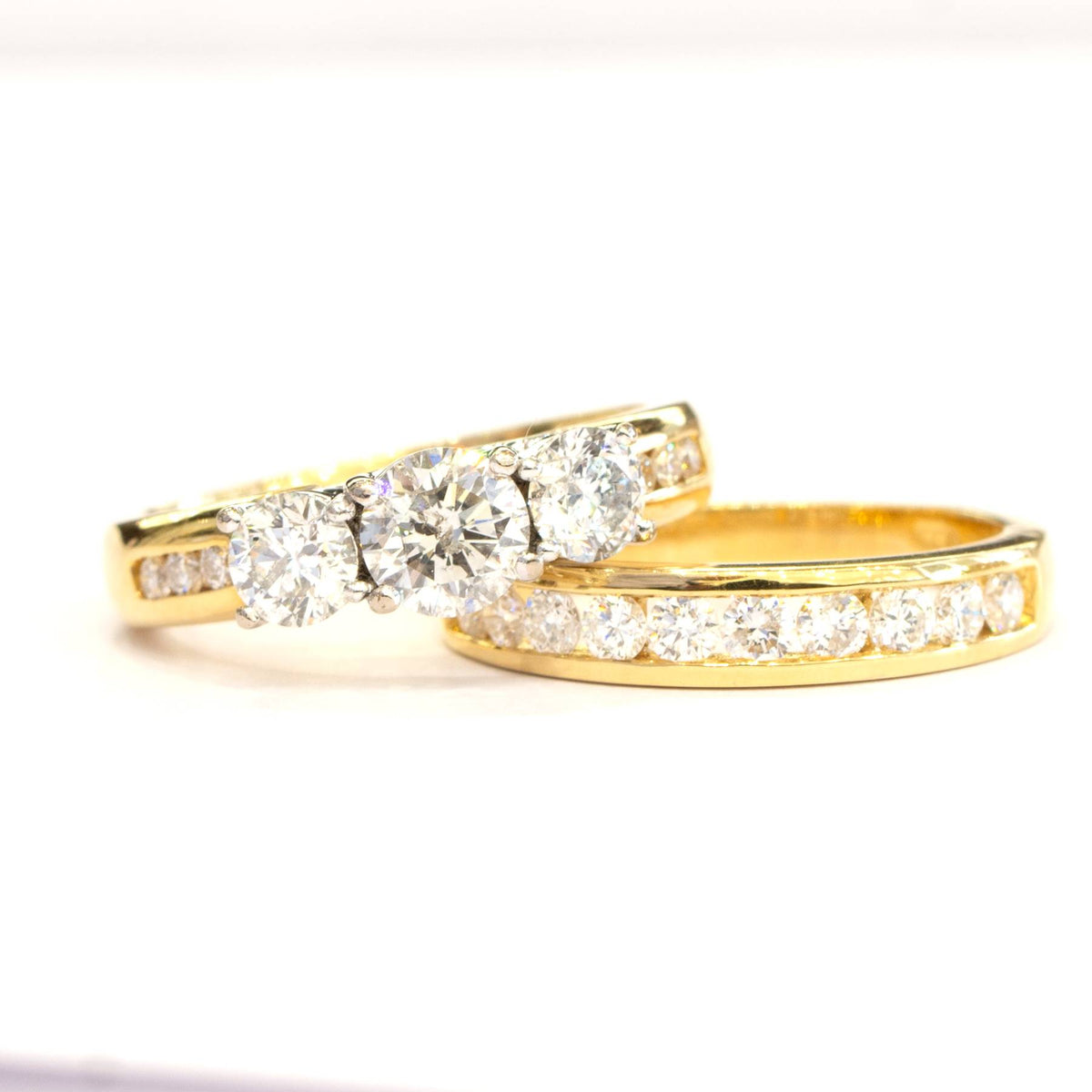 2.0ct Diamond 3 Stone Ring and Half Eternity band Set in 18K