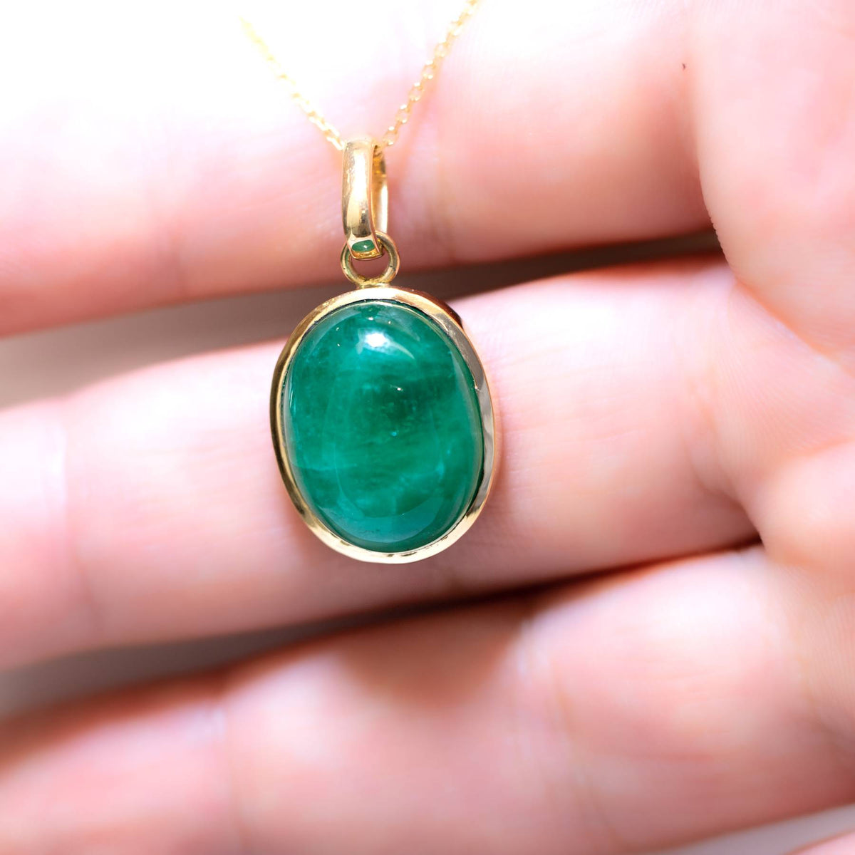 19.6ct Natural Large Colombian Emerald Pendant in 18K Yellow Gold