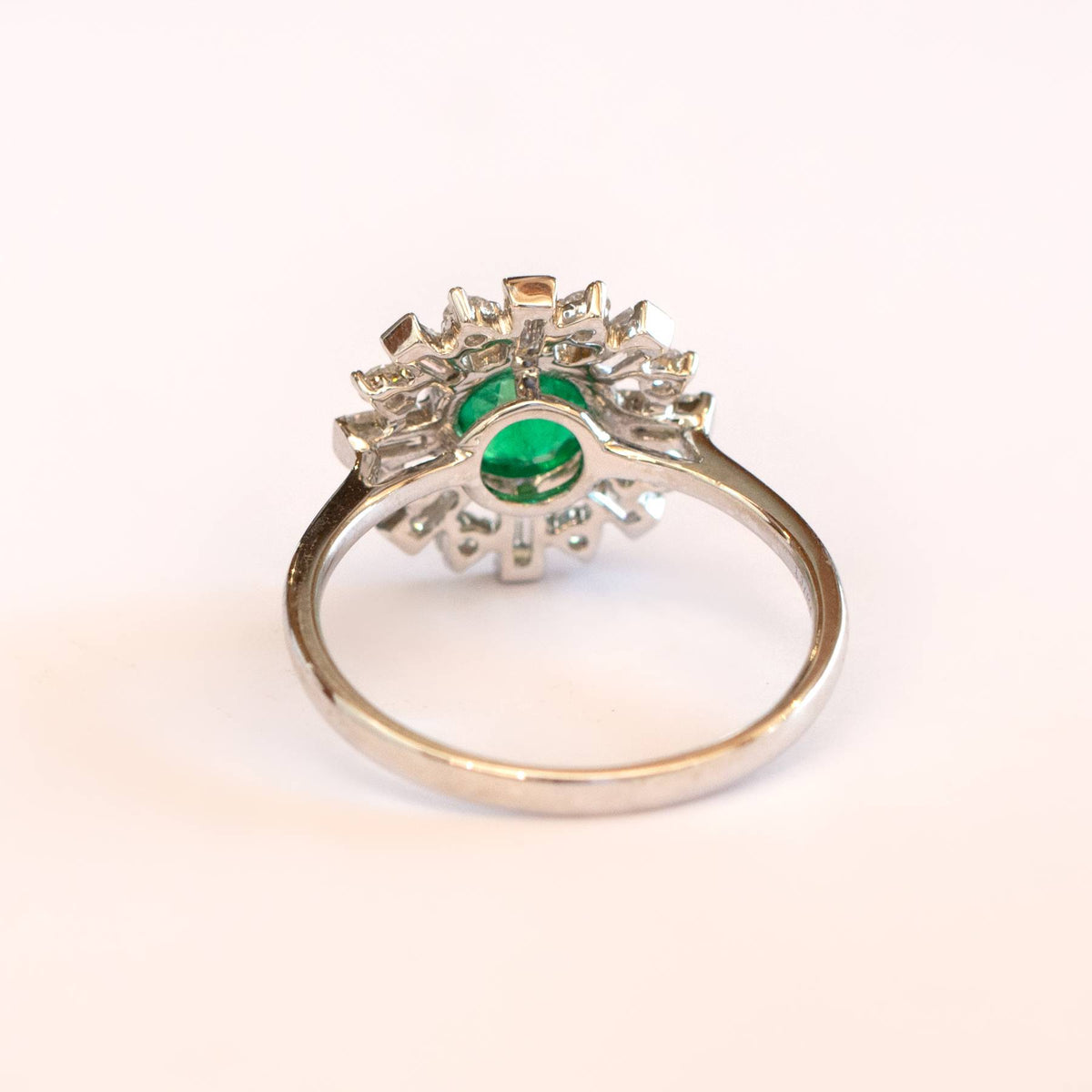 Art Deco Diamond and Colombian Emerald Halo Ring