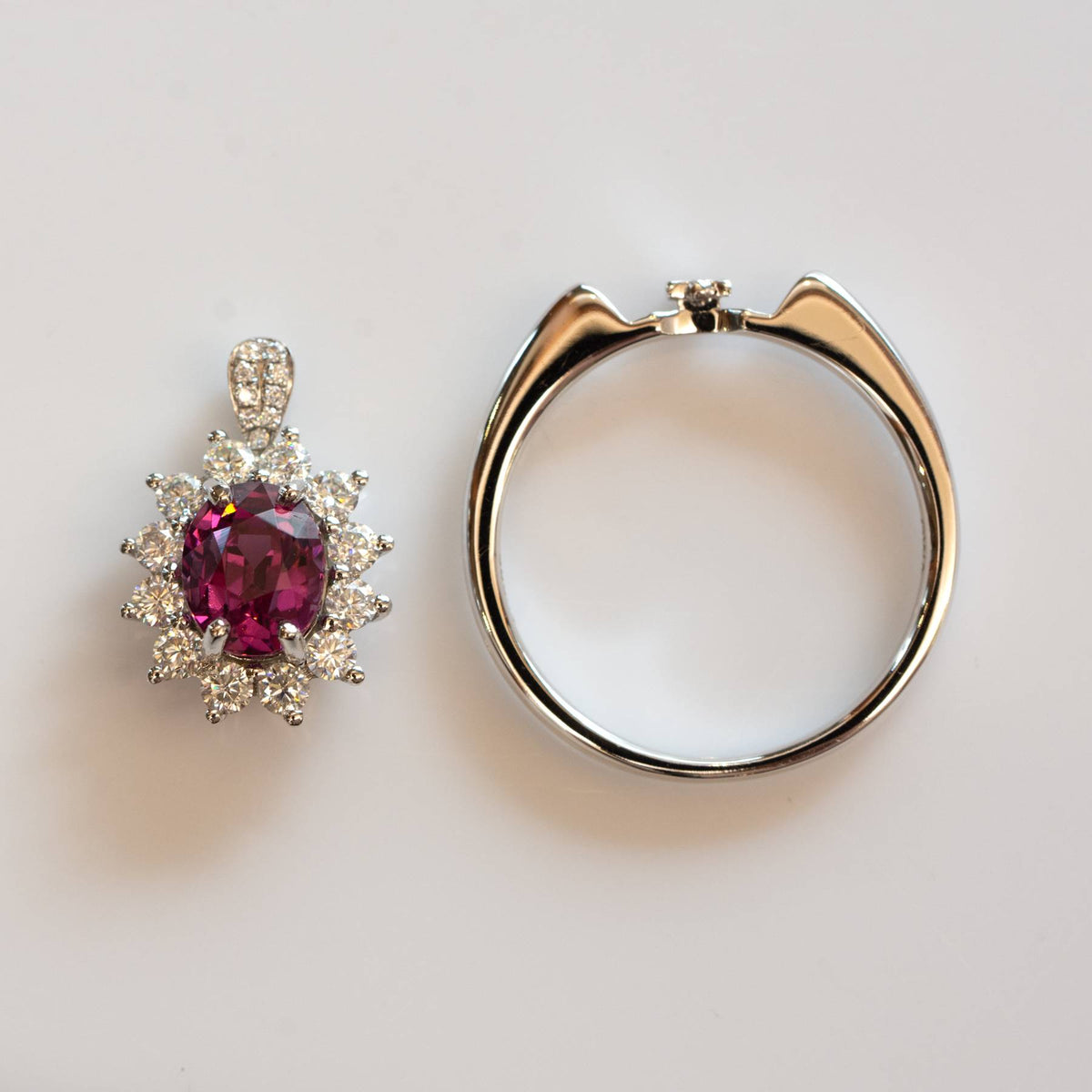 Natural Spinel Convertible Halo Ring and Pendant in 9ct White Gold