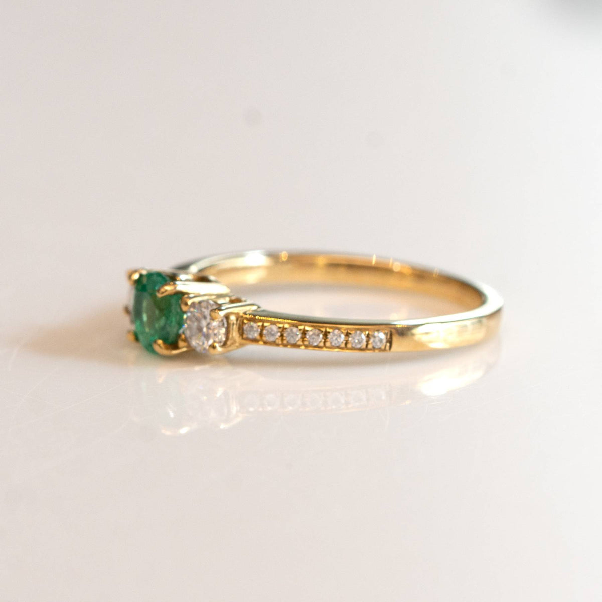Natural Colombian Emerald and Moissanite Ring