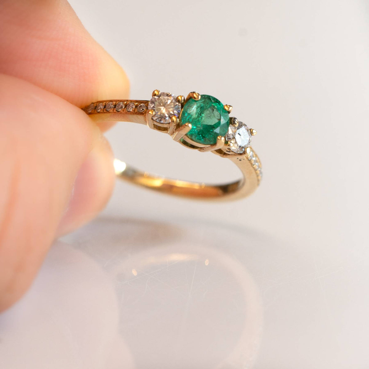 Natural Colombian Emerald and Moissanite Ring