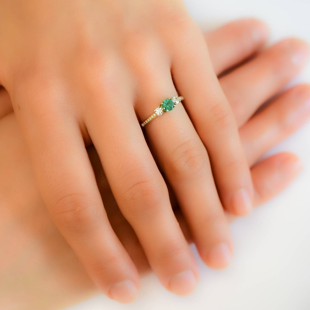 Natural Colombian Emerald and Moissanite Ring