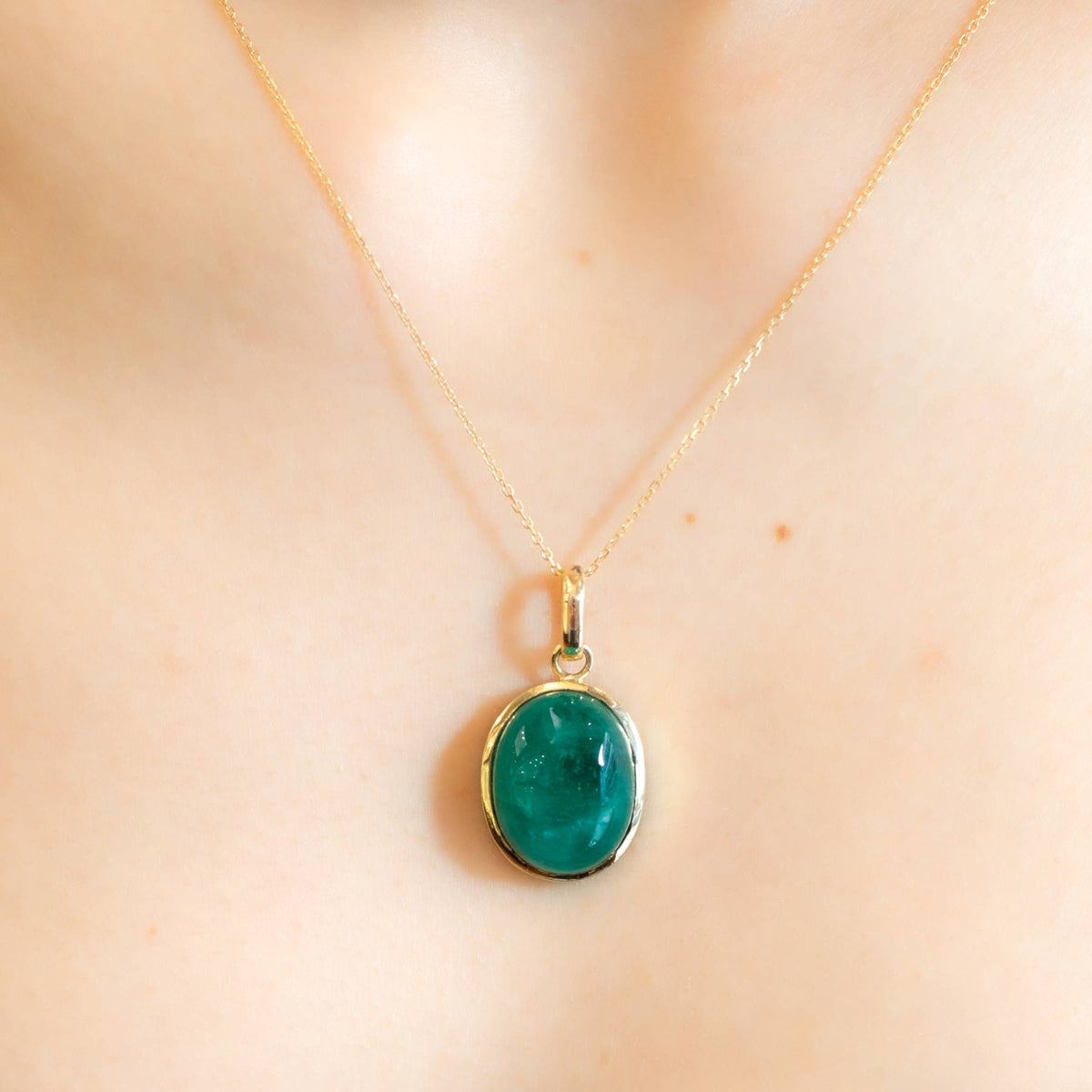 19.6ct Natural Large Colombian Emerald Pendant in 18K Yellow Gold