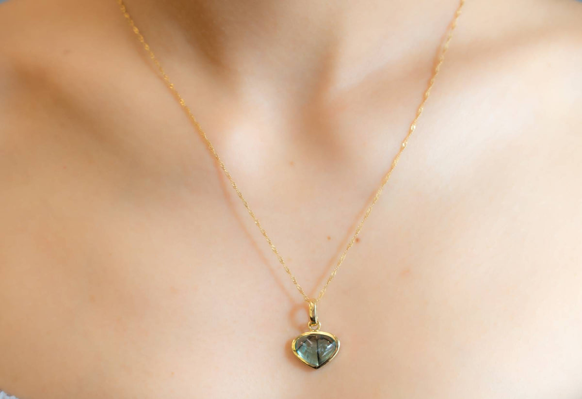 Natural Colombian Emerald Trapiche Pendant in 18K Yellow Gold