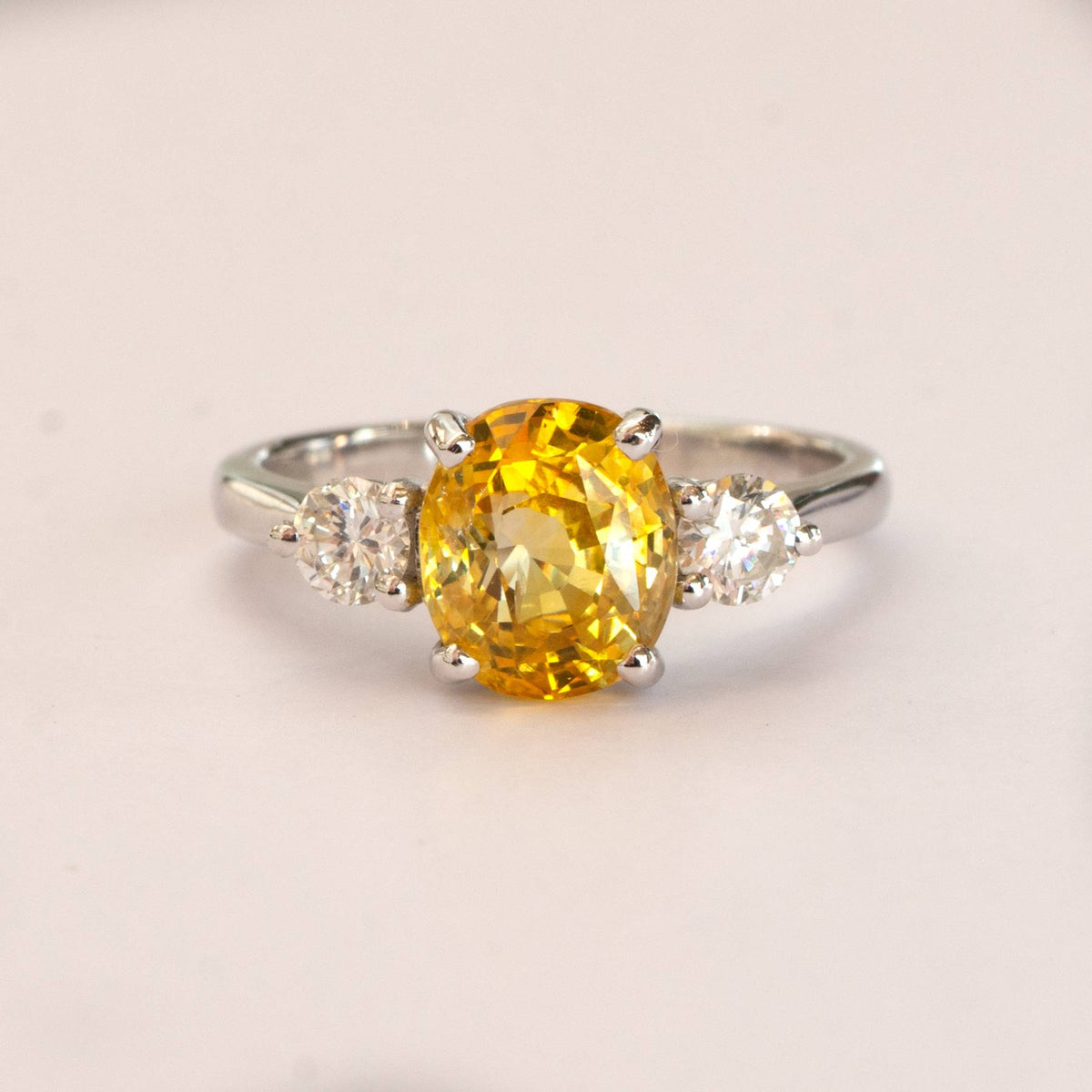 Vivid Yellow Sapphire and Diamonds Three Stone Ring in 18ct Gold