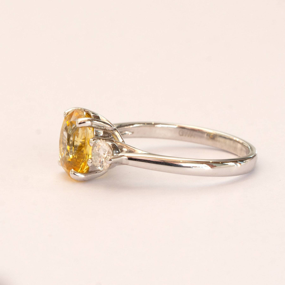 Vivid Yellow Sapphire and Diamonds Three Stone Ring in 18ct Gold