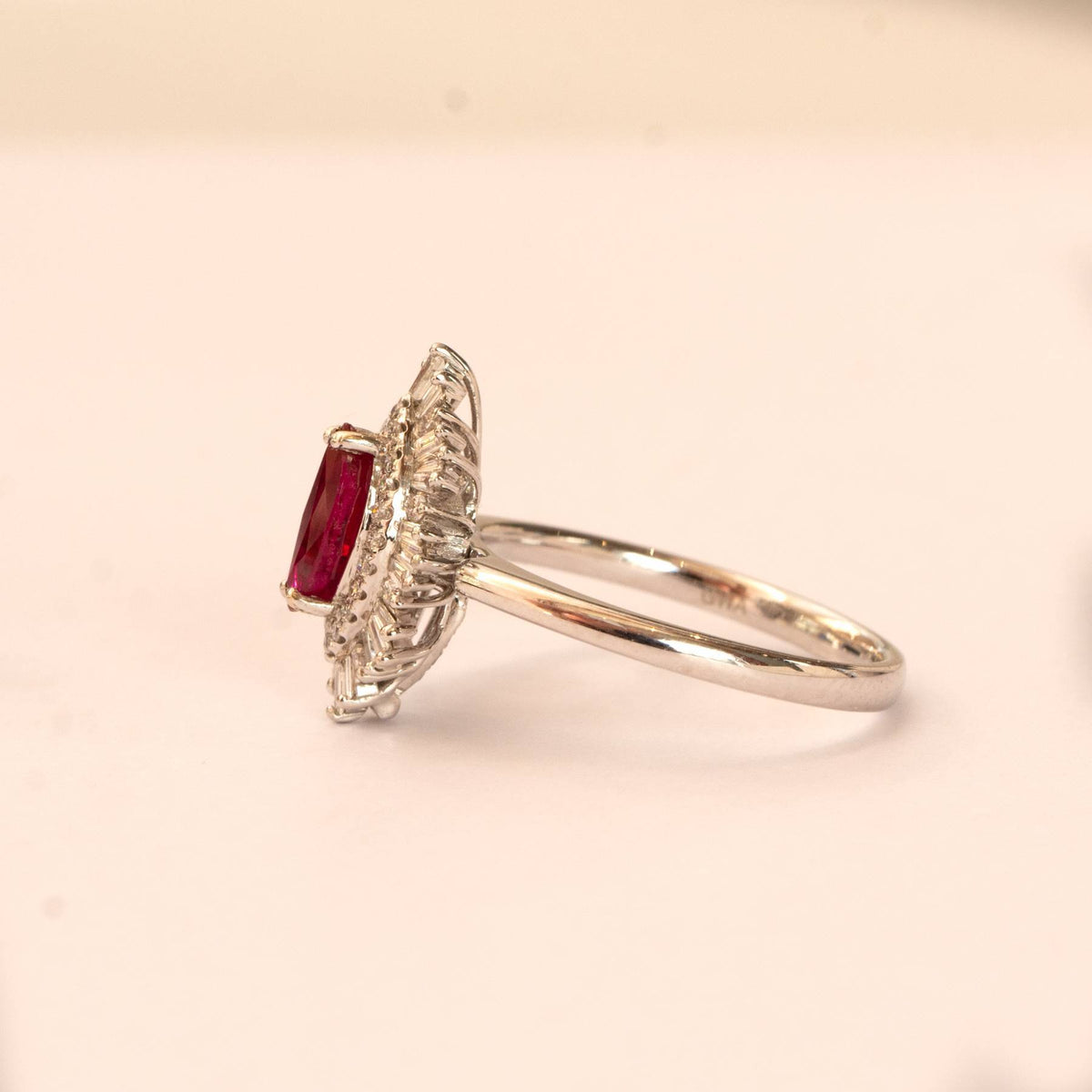 Art Deco Unheated Vivid Red Ruby and Diamonds Ring