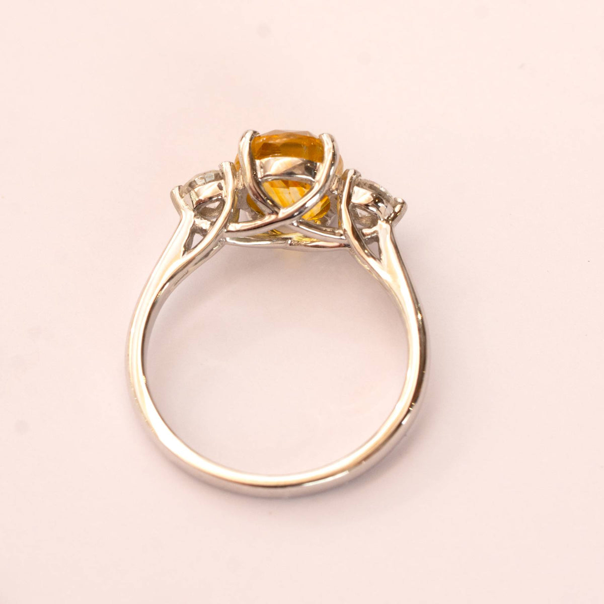 Vivid Yellow Sapphire and Diamonds Three Stone Ring in 18ct Gold