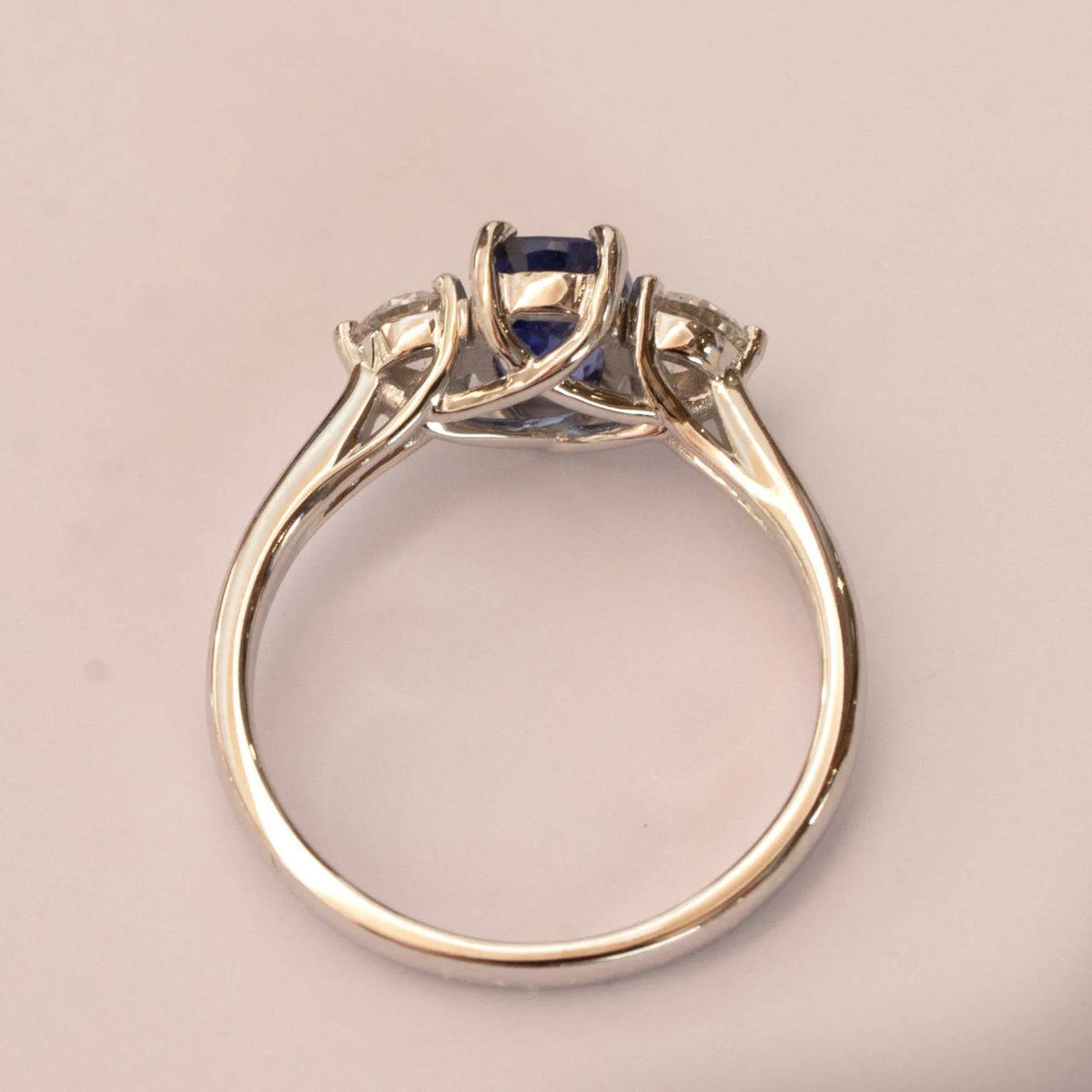 Cornflower Blue Ceylon Sapphire and Diamond Three Stone Ring 18K Gold