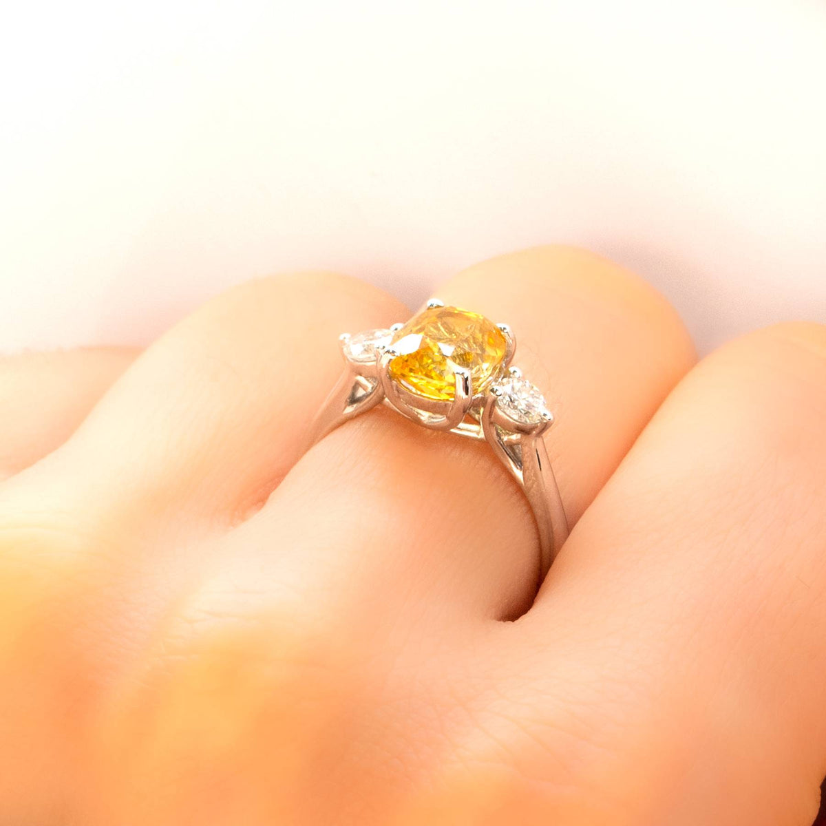 Vivid Yellow Sapphire and Diamonds Three Stone Ring in 18ct Gold