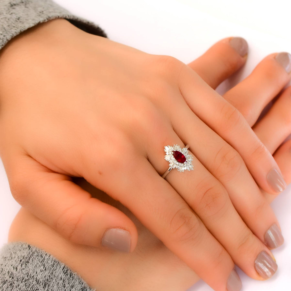 Art Deco Unheated Vivid Red Ruby and Diamonds Ring